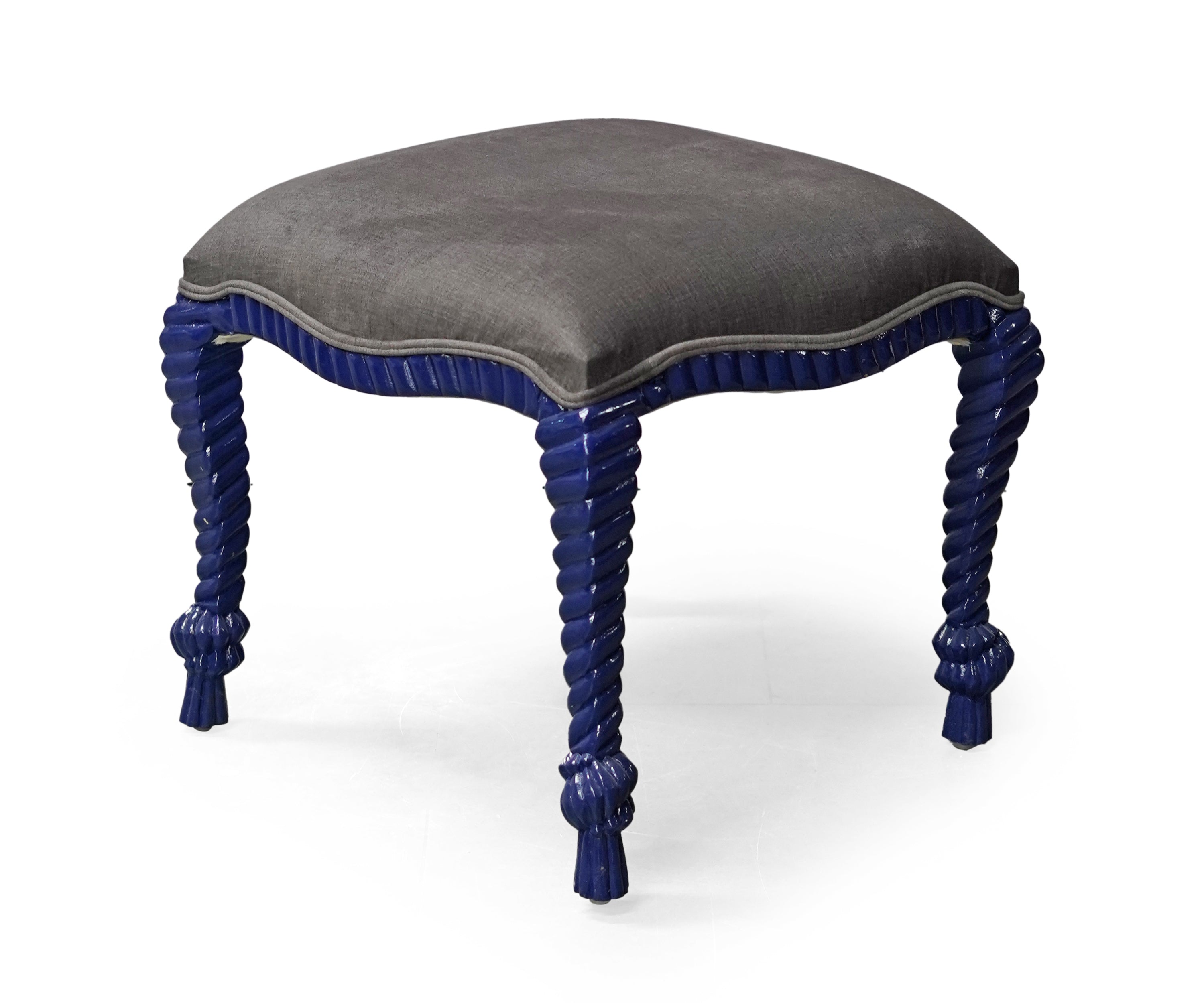 Royal Blue Barley Twist Accent Stool with Charcoal Seat