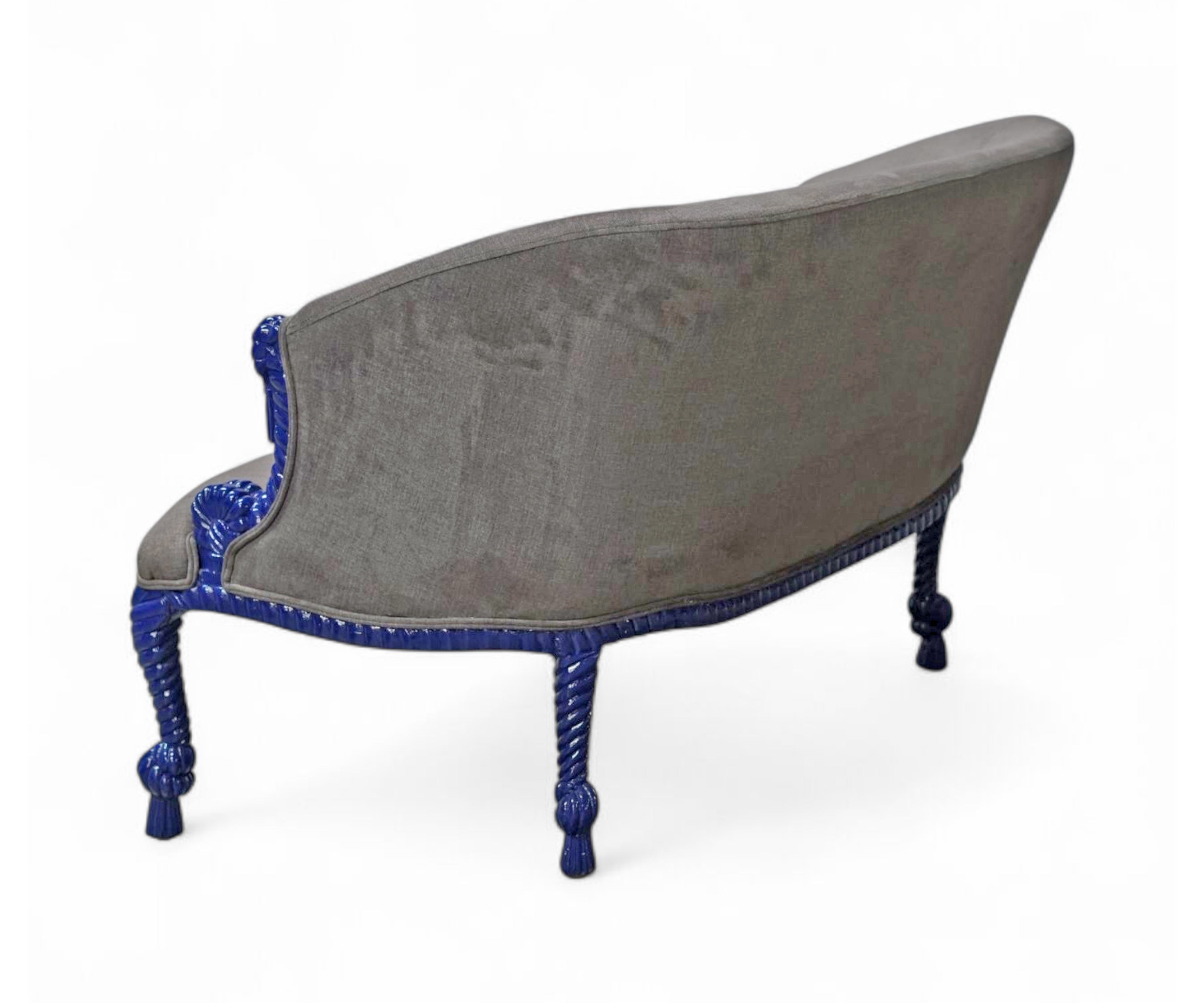 Royal Blue Carved Velvet 2 Seater Sofa
