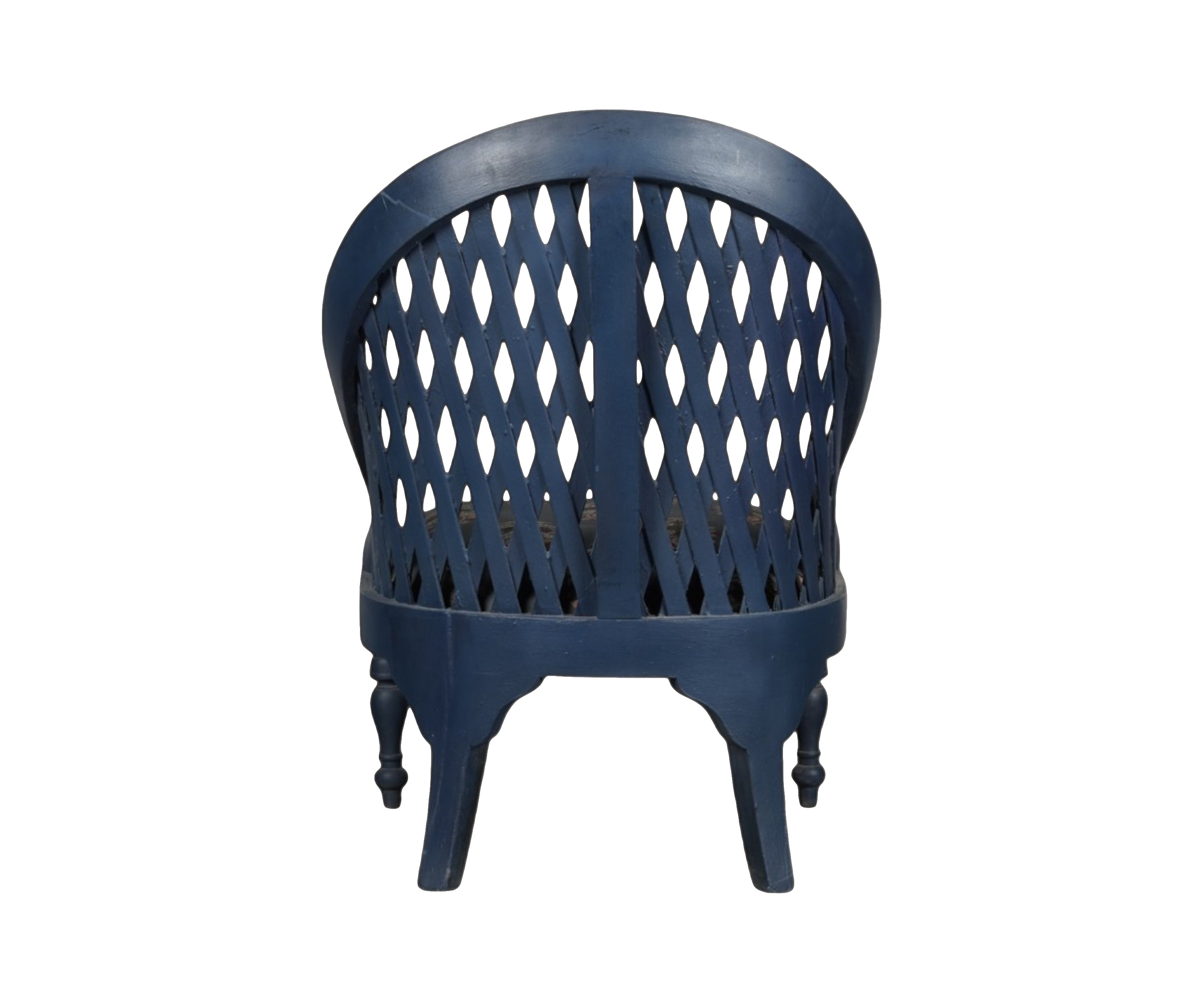 Blue Lattice Back Armchair with Patterned Upholstery