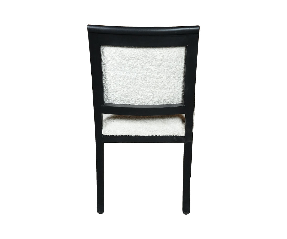 Bouclé Wooden Arm Chair with Carved Leaf Medallion in Black
