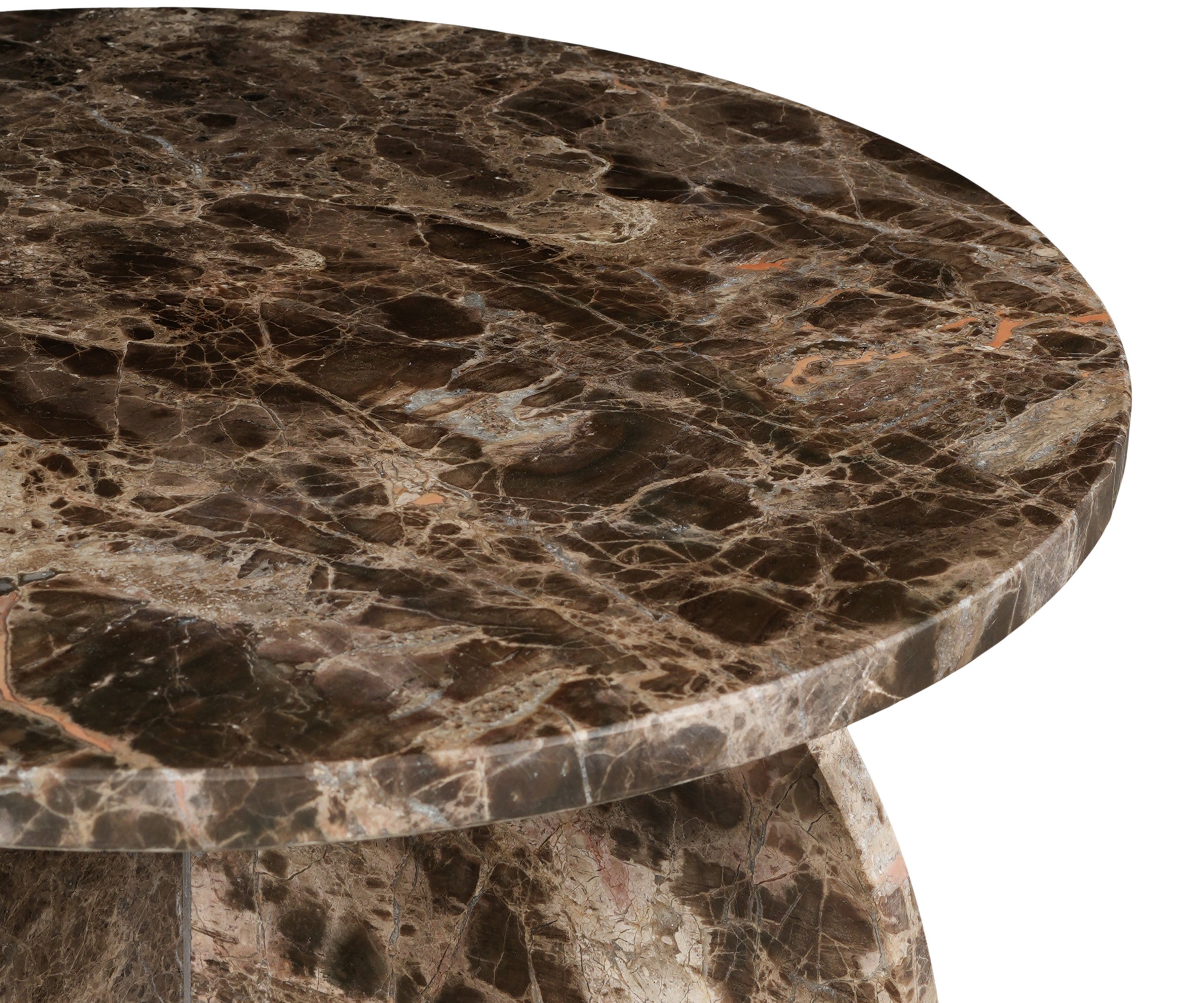 Mocha Vein Marble Side Table with Sculptural Cross Pedestal Base
