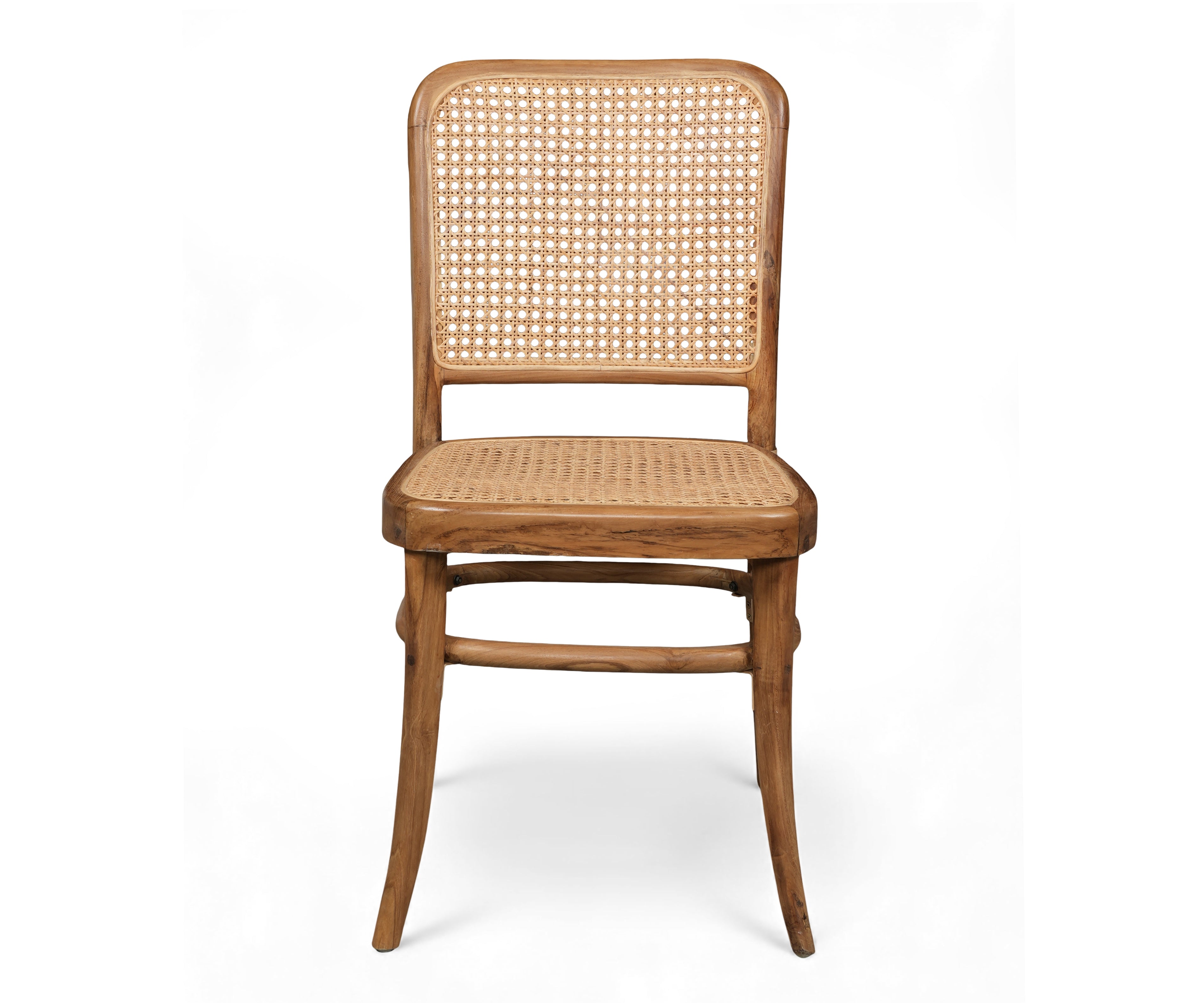 Natural Solid Wood Cane Dining Chair with Rattan Seat & Back