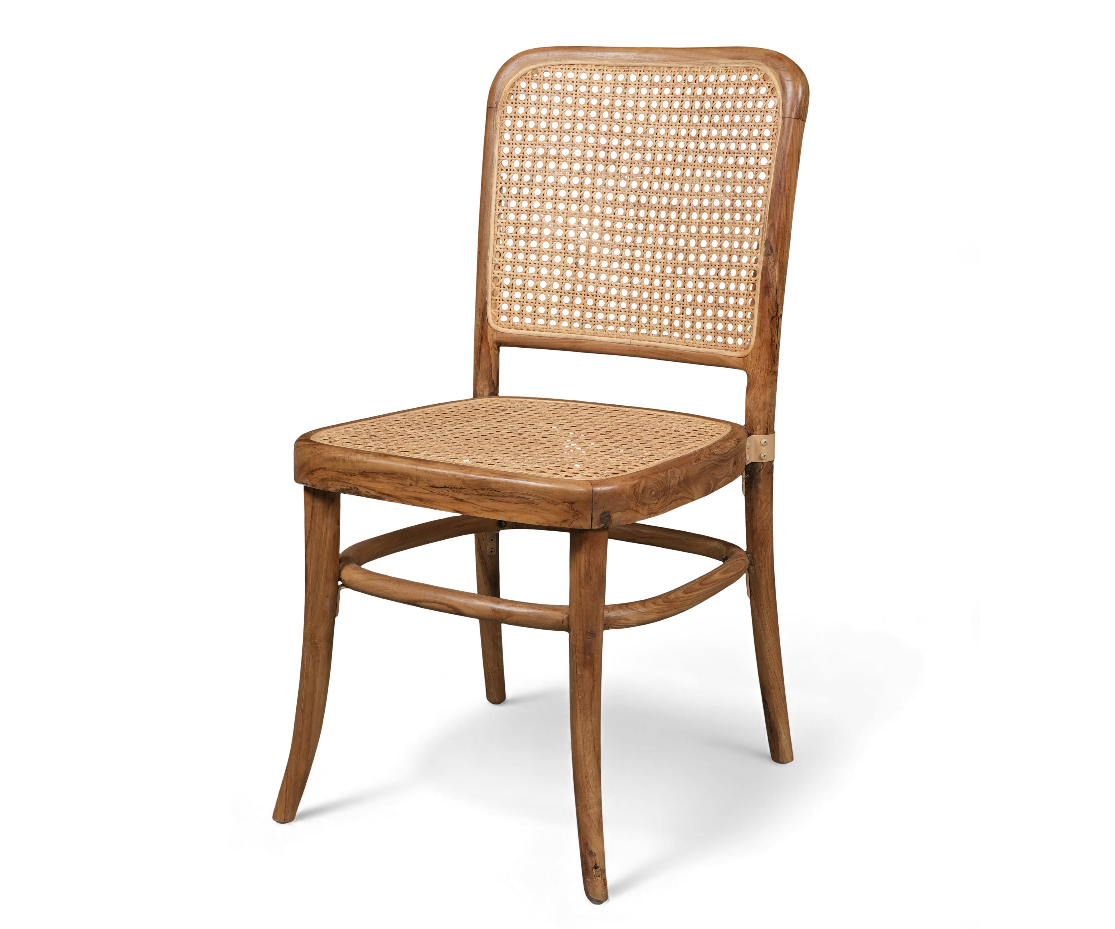 Natural Solid Wood Cane Dining Chair with Rattan Seat & Back