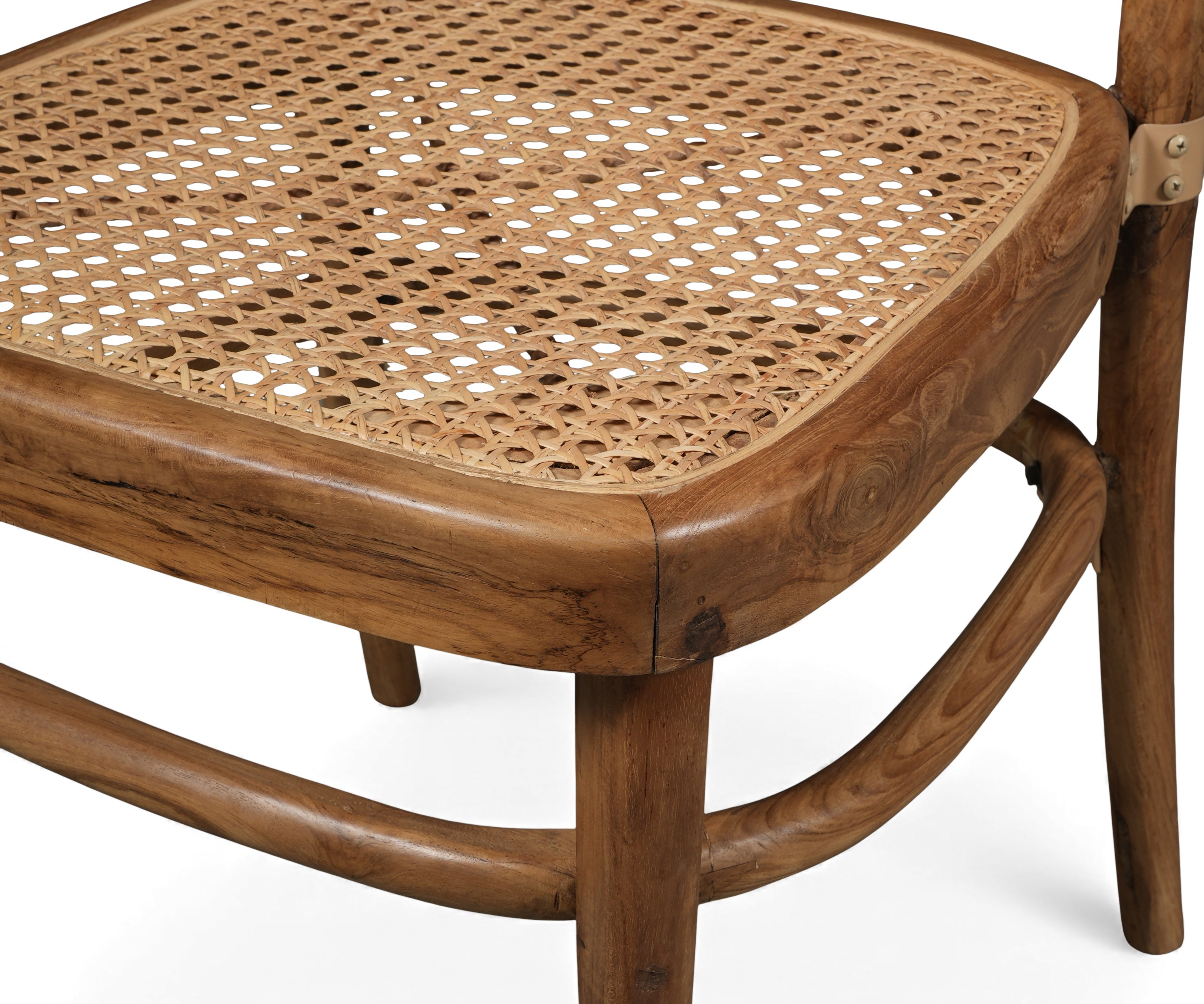 Natural Solid Wood Cane Dining Chair with Rattan Seat & Back