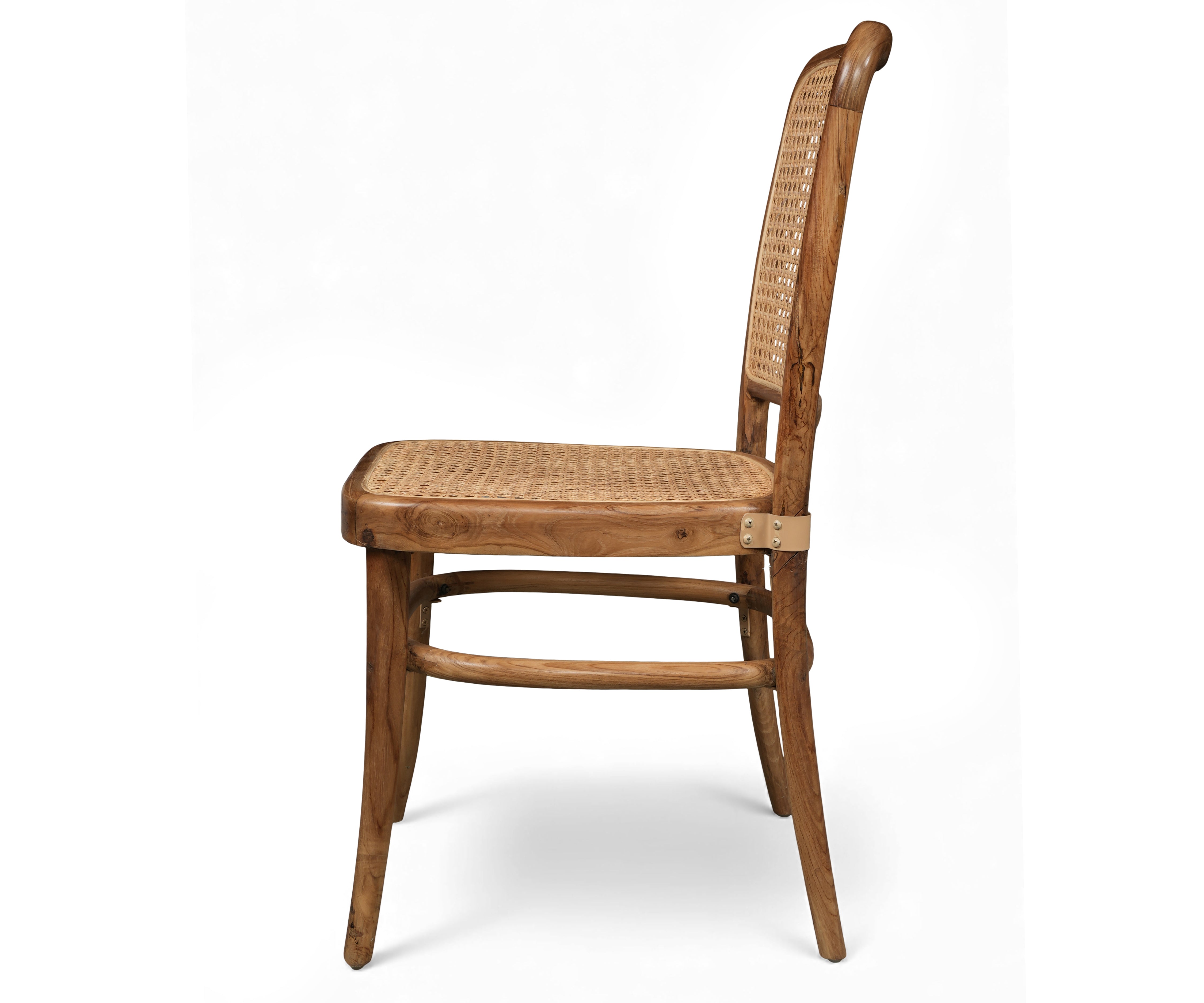 Natural Solid Wood Cane Dining Chair with Rattan Seat & Back
