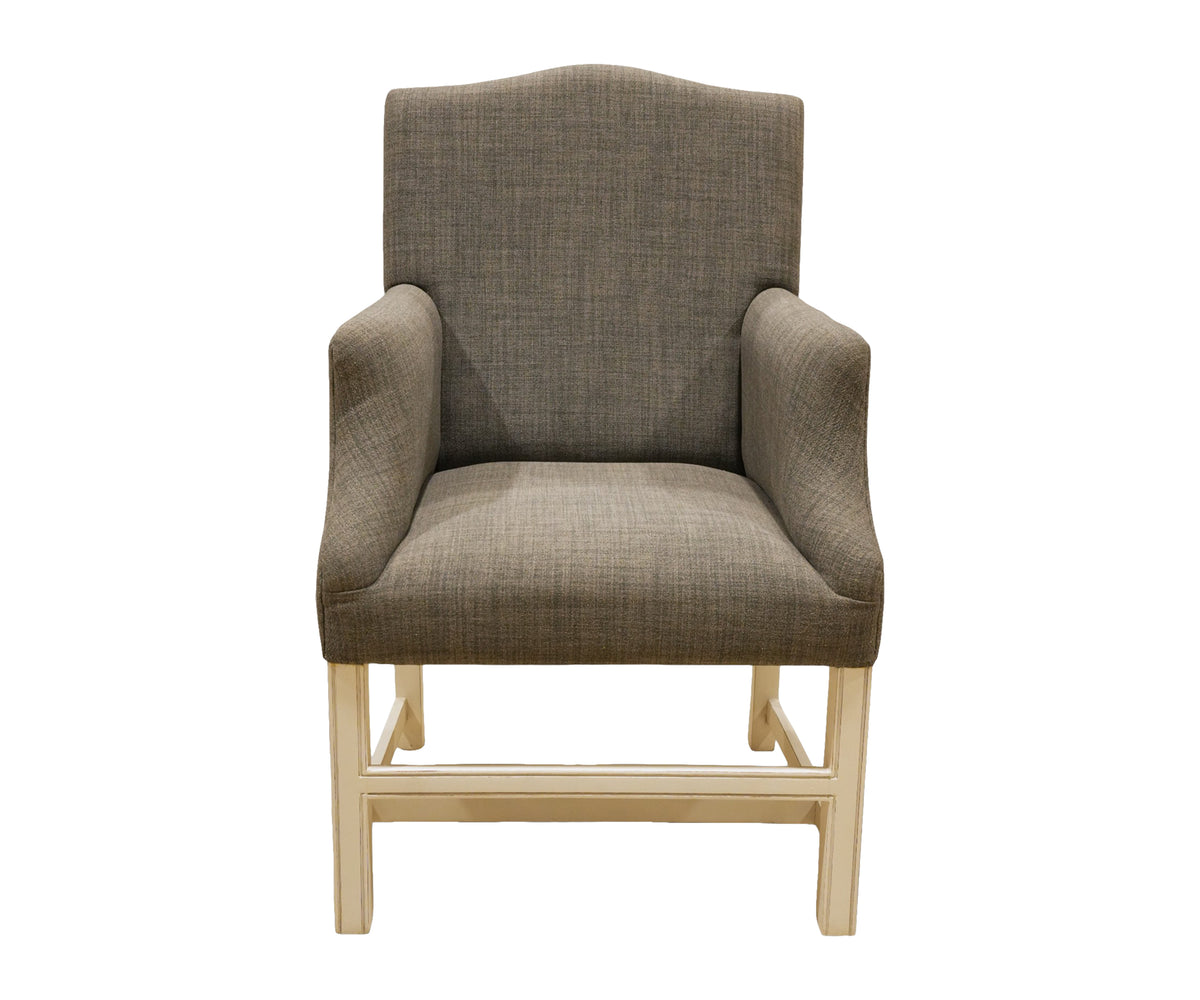 Modern Grey Upholstered Accent Chair with White Base