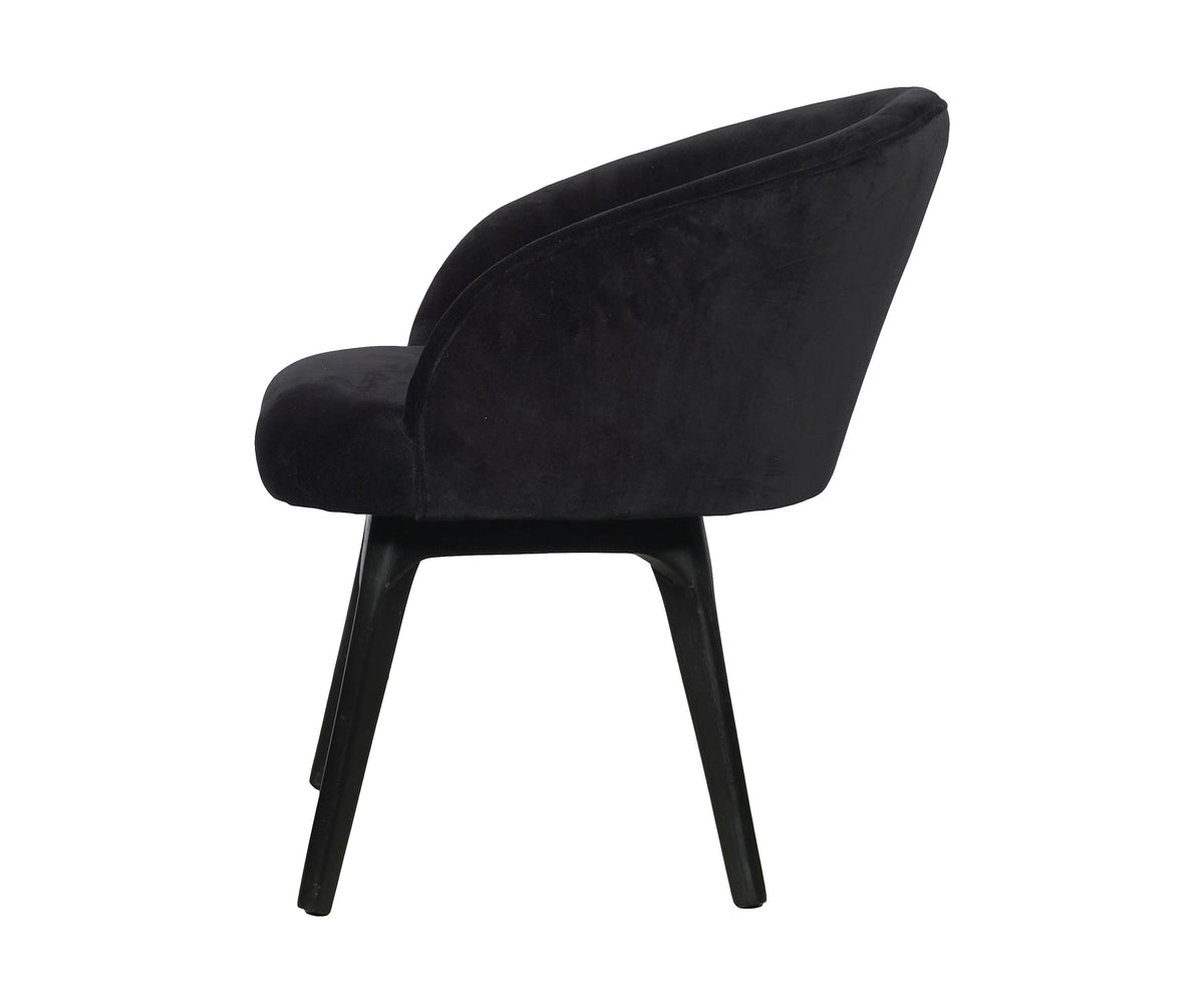 Black Velvet Barrel Back Armchair with Wooden Legs
