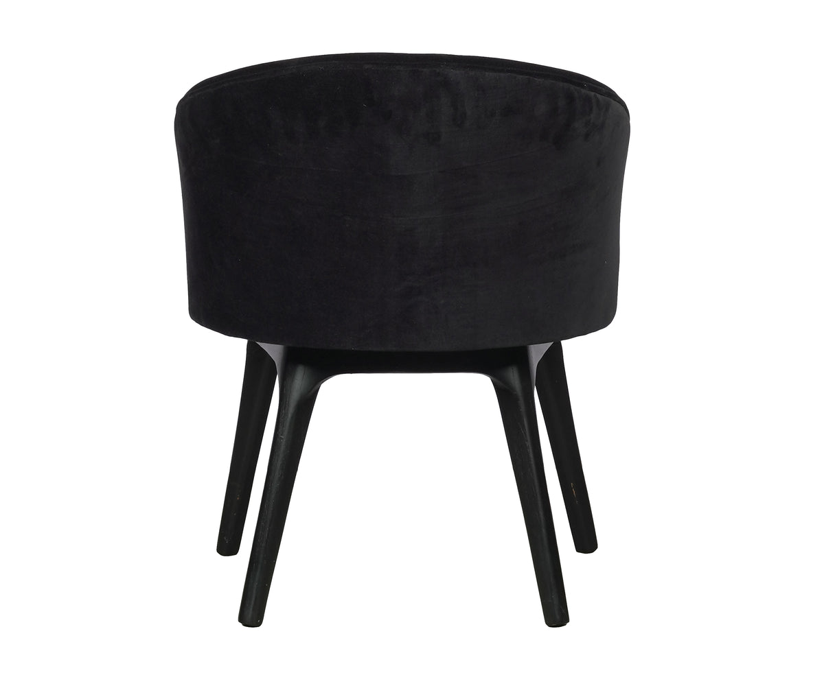 Black Velvet Barrel Back Armchair with Wooden Legs