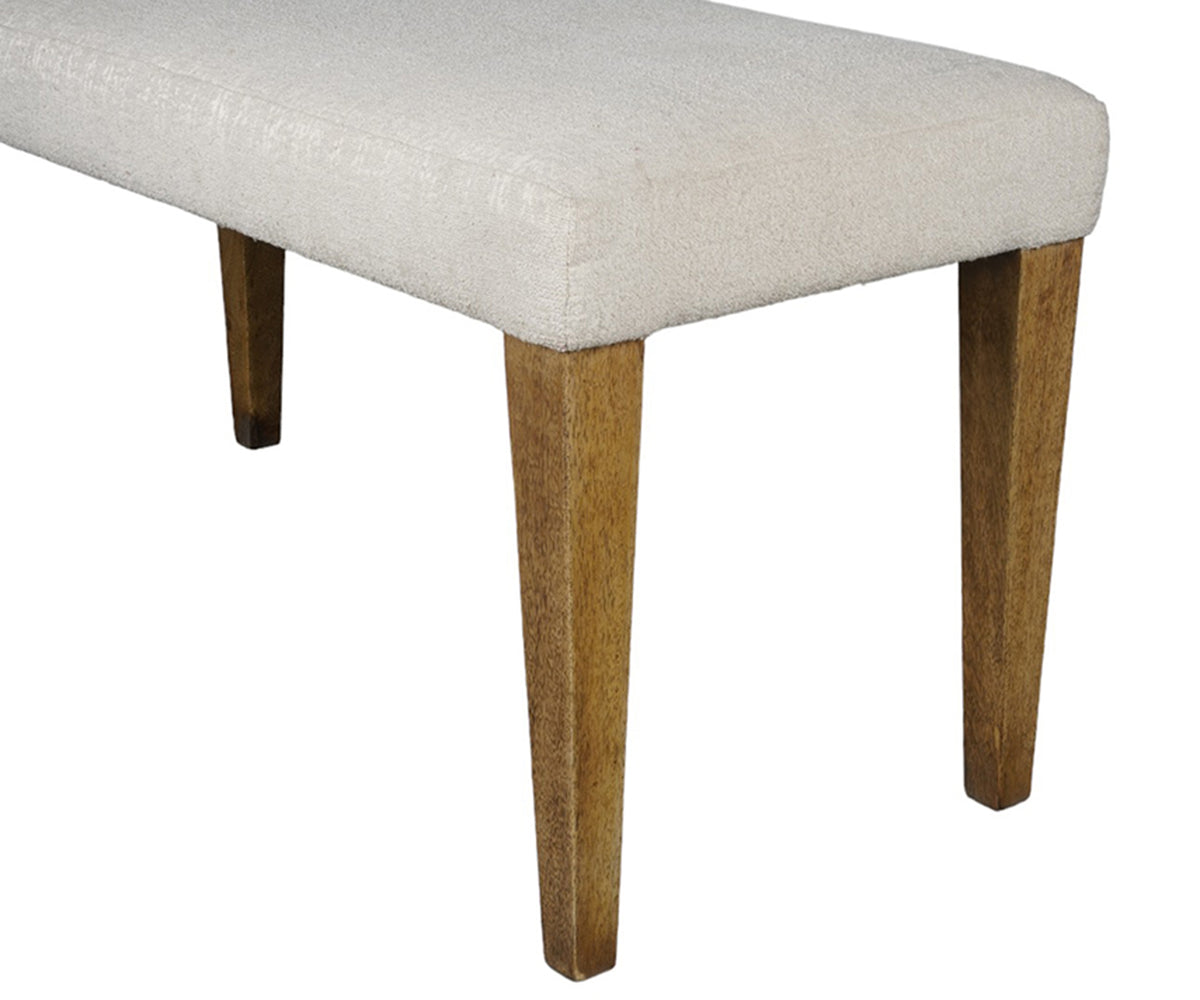 Beige Upholstered Bench with Tapered Solid Wood Legs