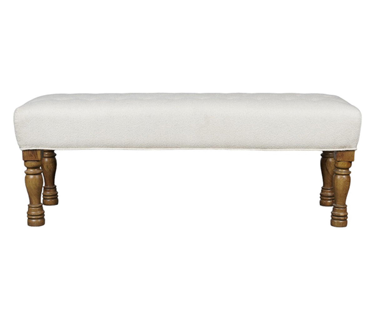 Ivory Tufted Upholstered Bench with Baluster Legs