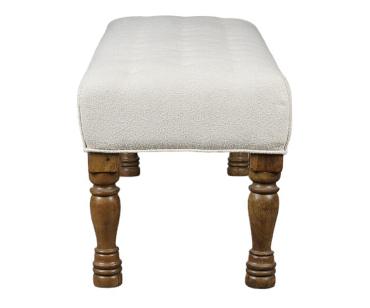 Ivory Tufted Upholstered Bench with Baluster Legs