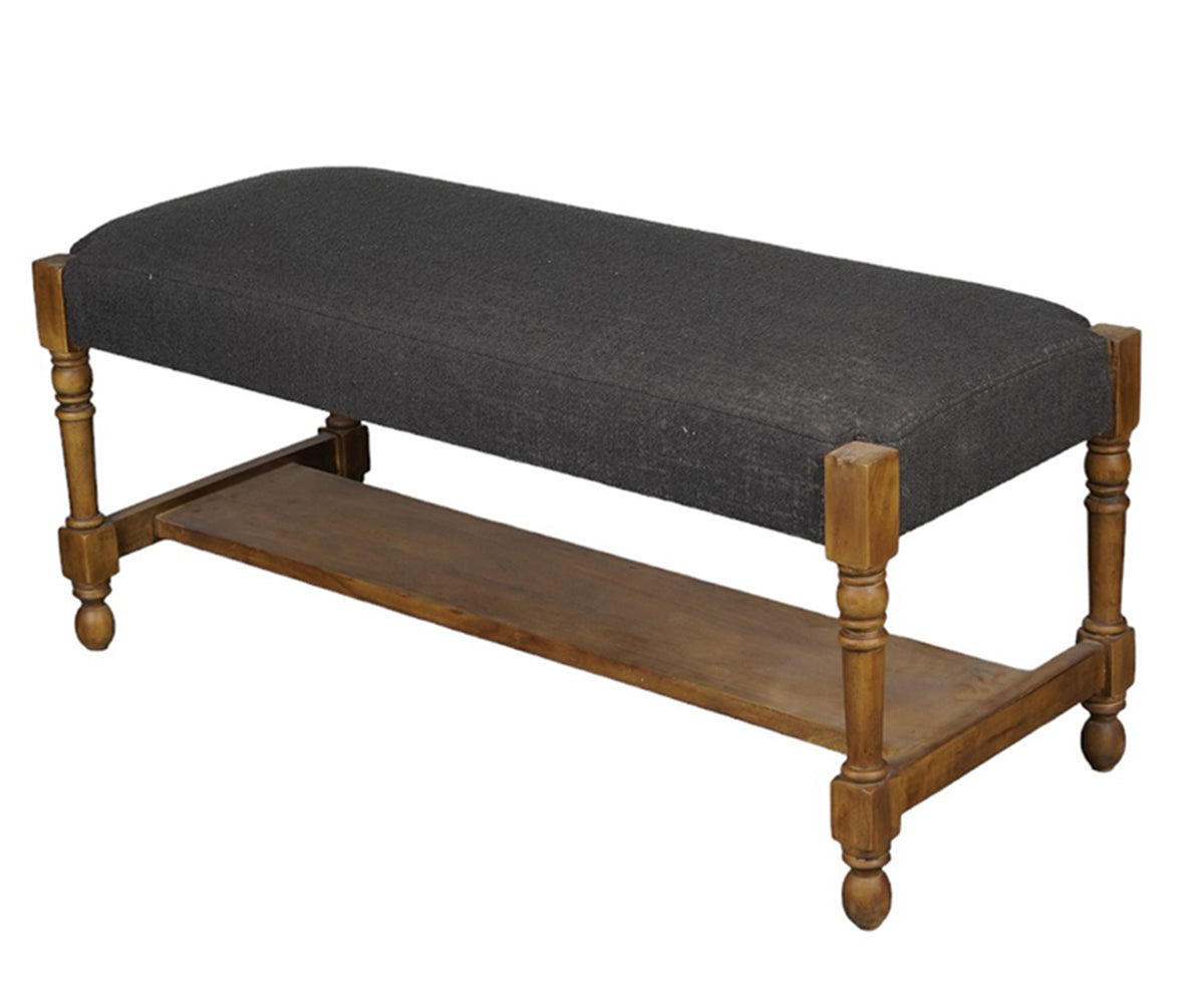 Charcoal Upholstered Bench with Solid Wood Frame