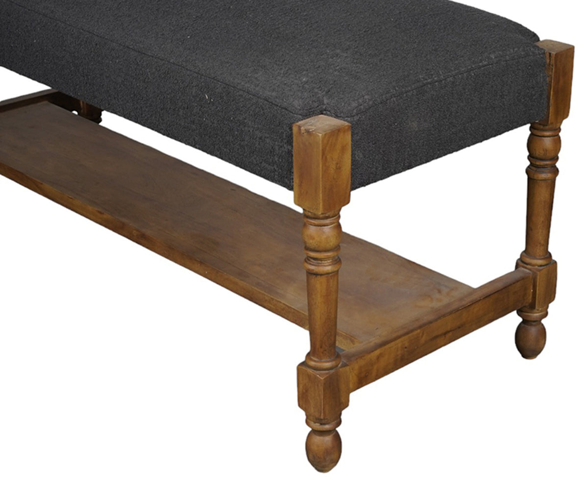 Charcoal Upholstered Bench with Solid Wood Frame