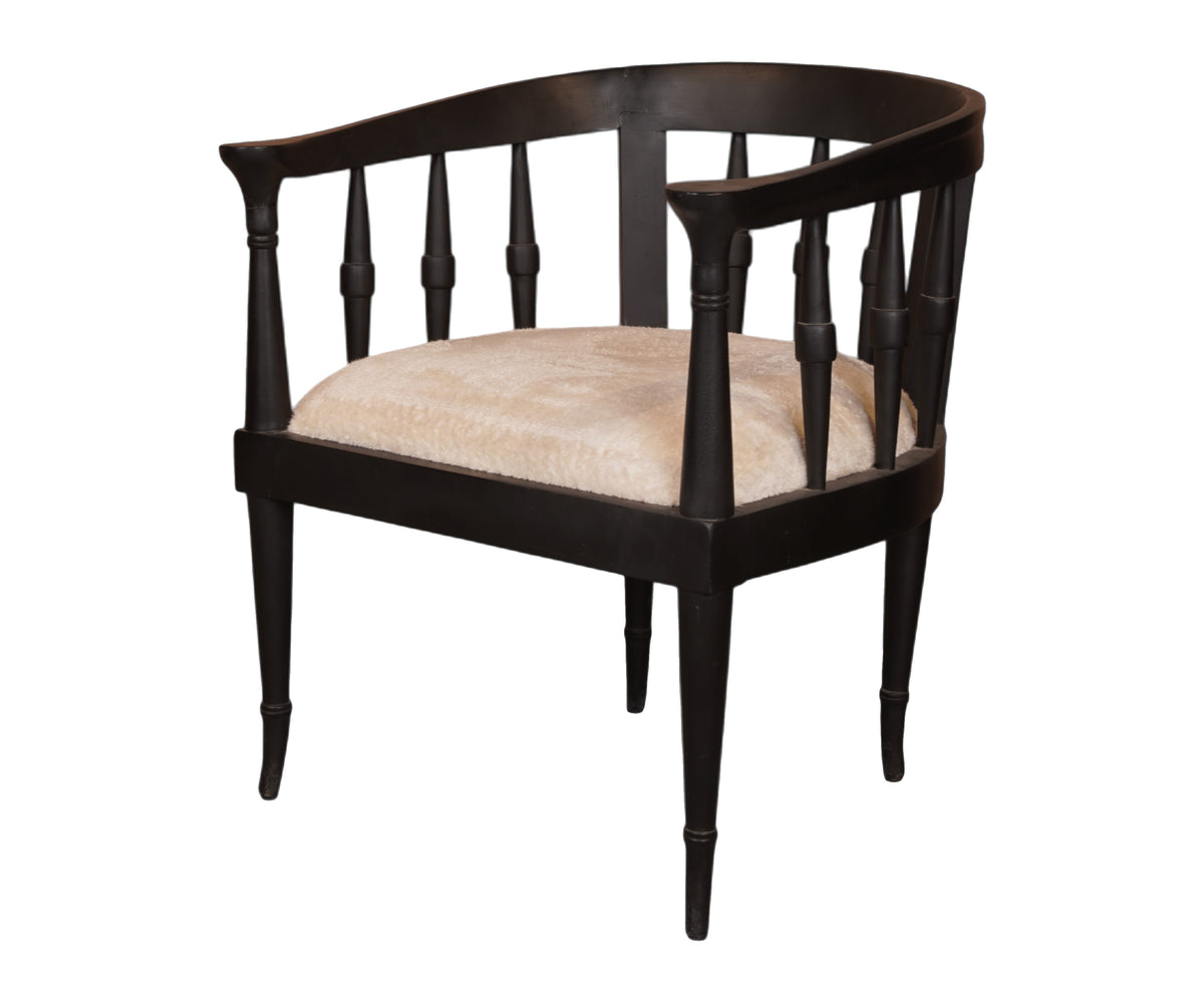 Black Barrel Chair with Curved Wooden Frame
