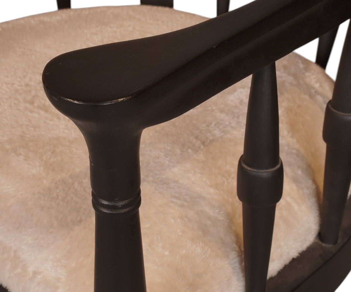 Black Barrel Chair with Curved Wooden Frame
