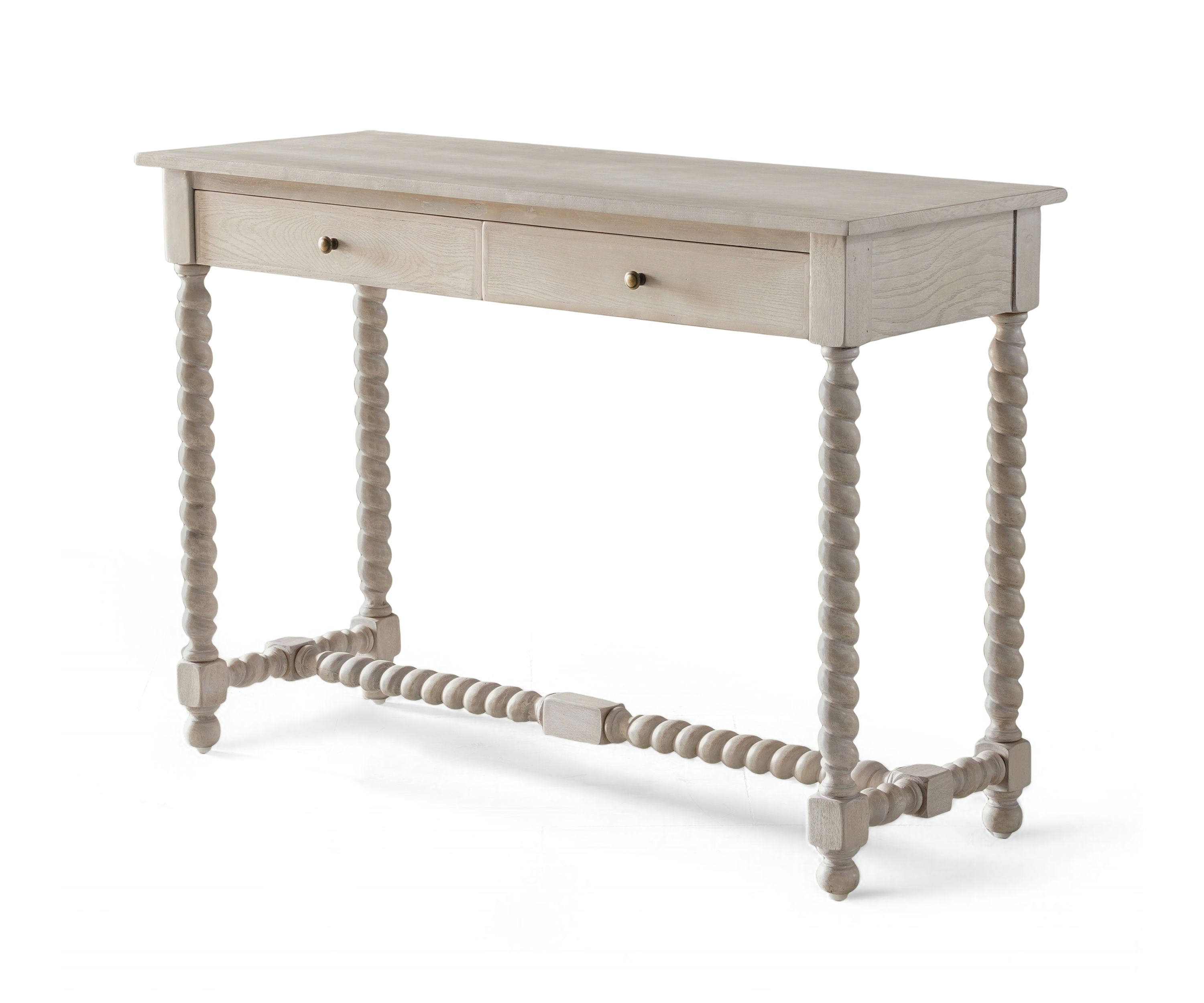 French Country Wooden Study Table with Barley Twist Legs and 2 Drawers
