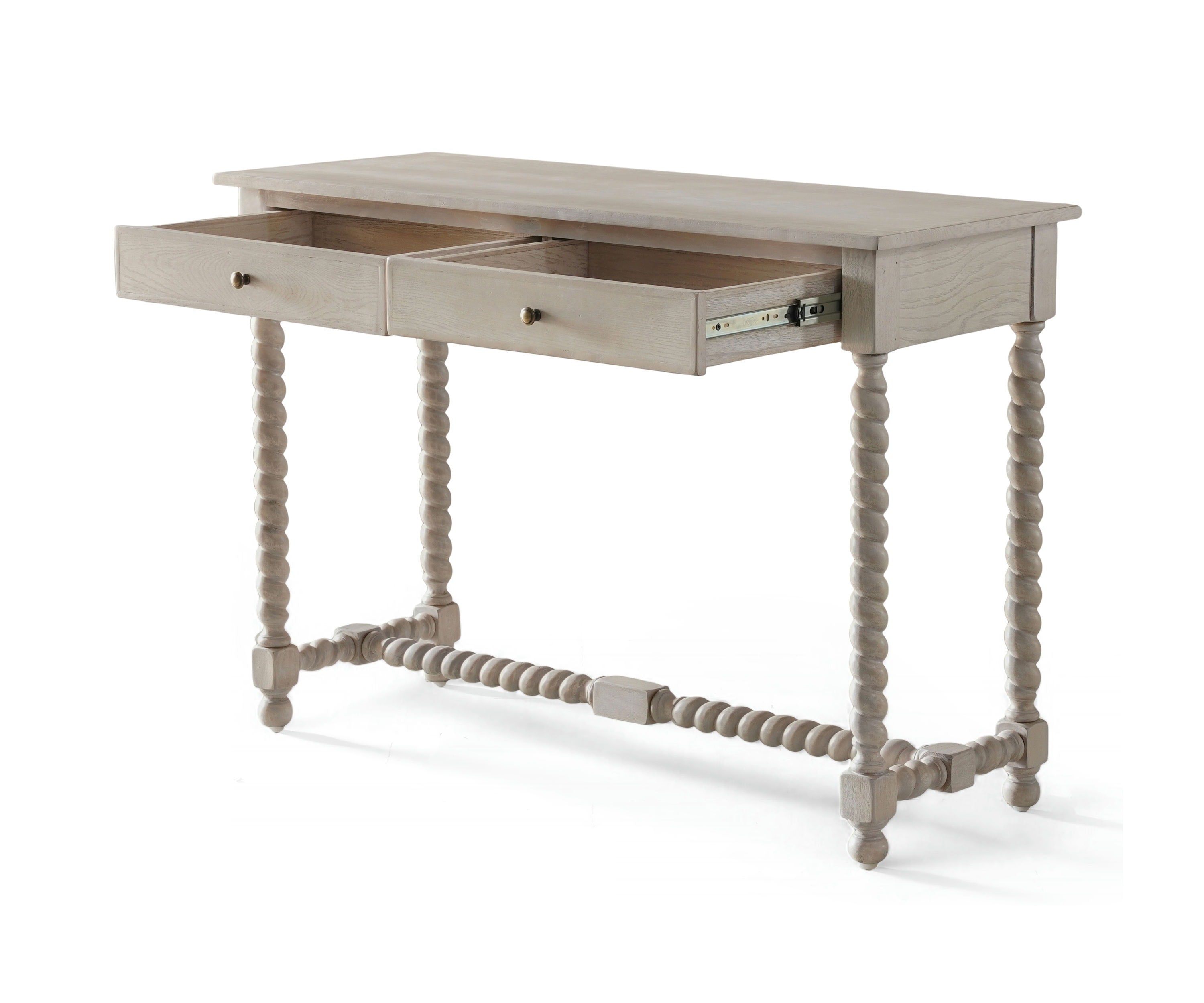 French Country Wooden Study Table with Barley Twist Legs and 2 Drawers