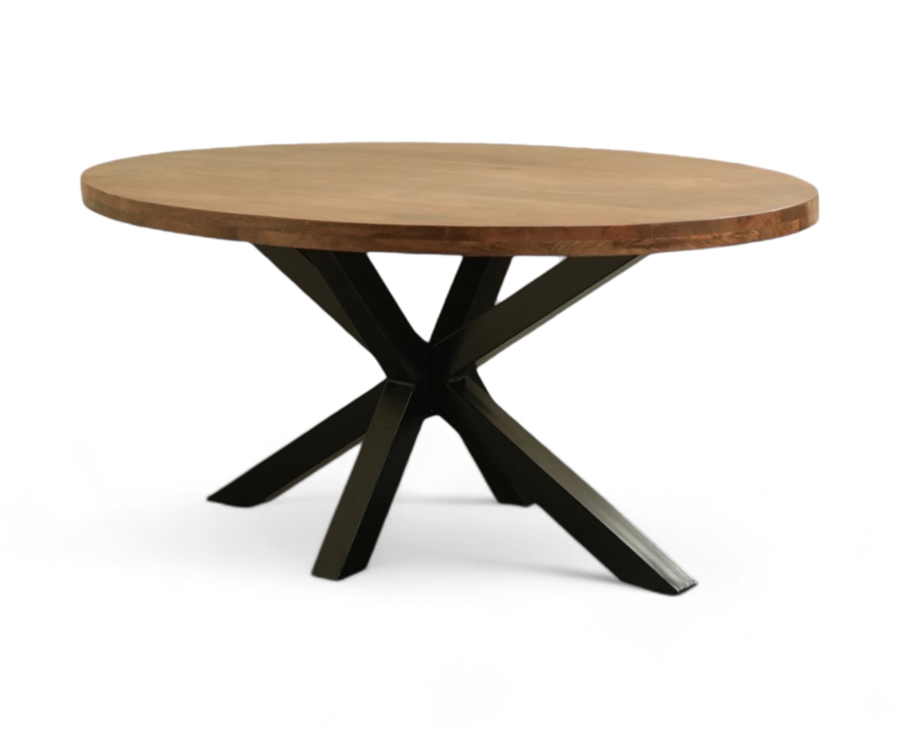 Round Walnut Finish Dining Table with Iron Base