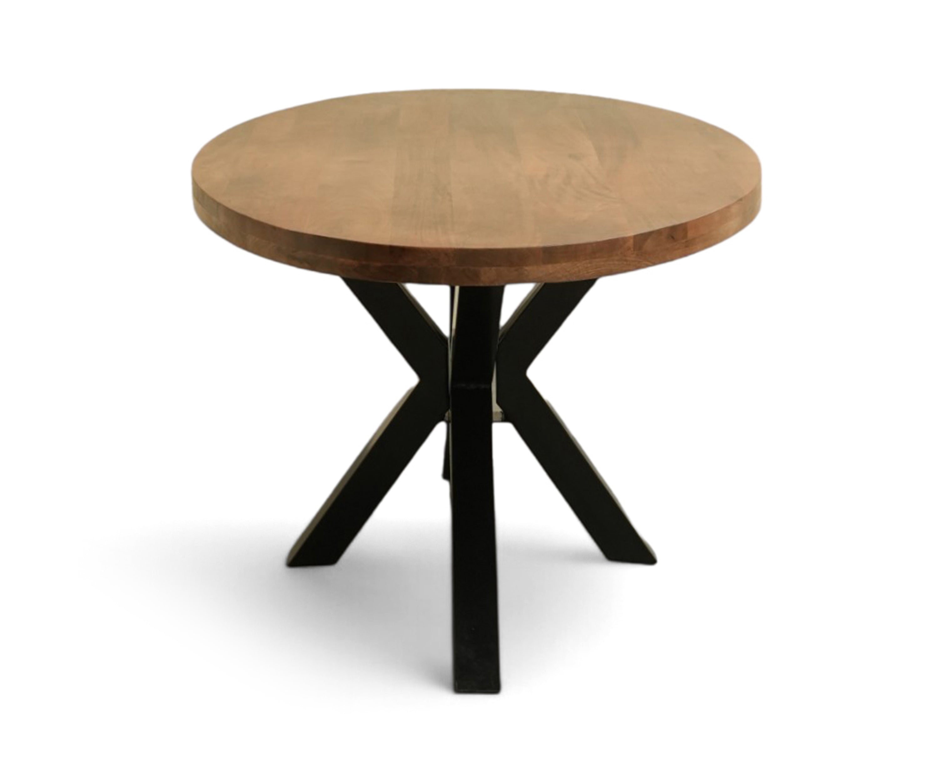 Round Walnut Finish Dining Table with Iron Base