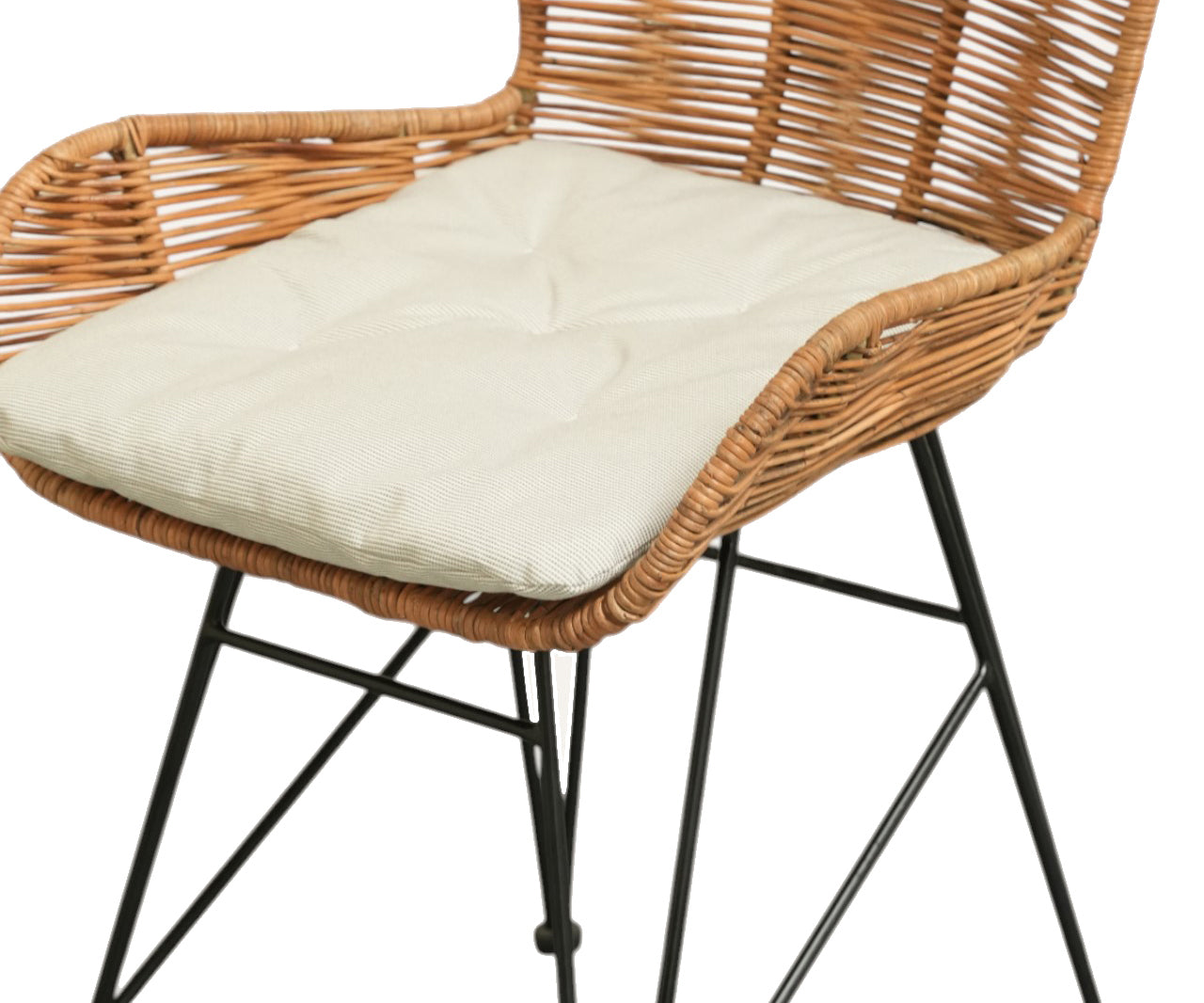 Natural Rattan Bar & Lounge Chair with Black Metal Base