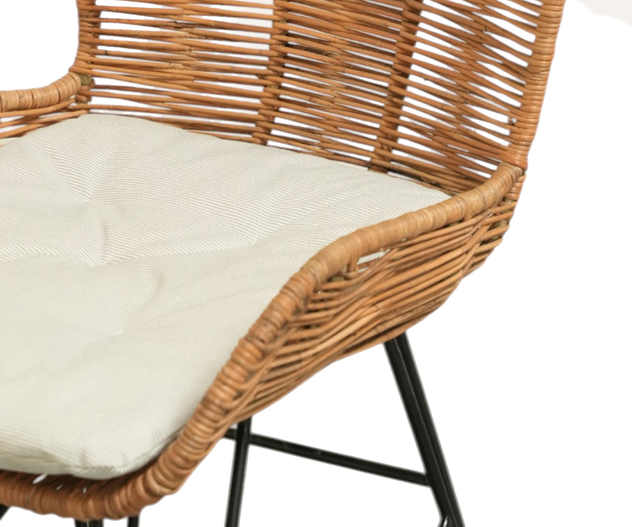 Natural Rattan Bar & Lounge Chair with Black Metal Base