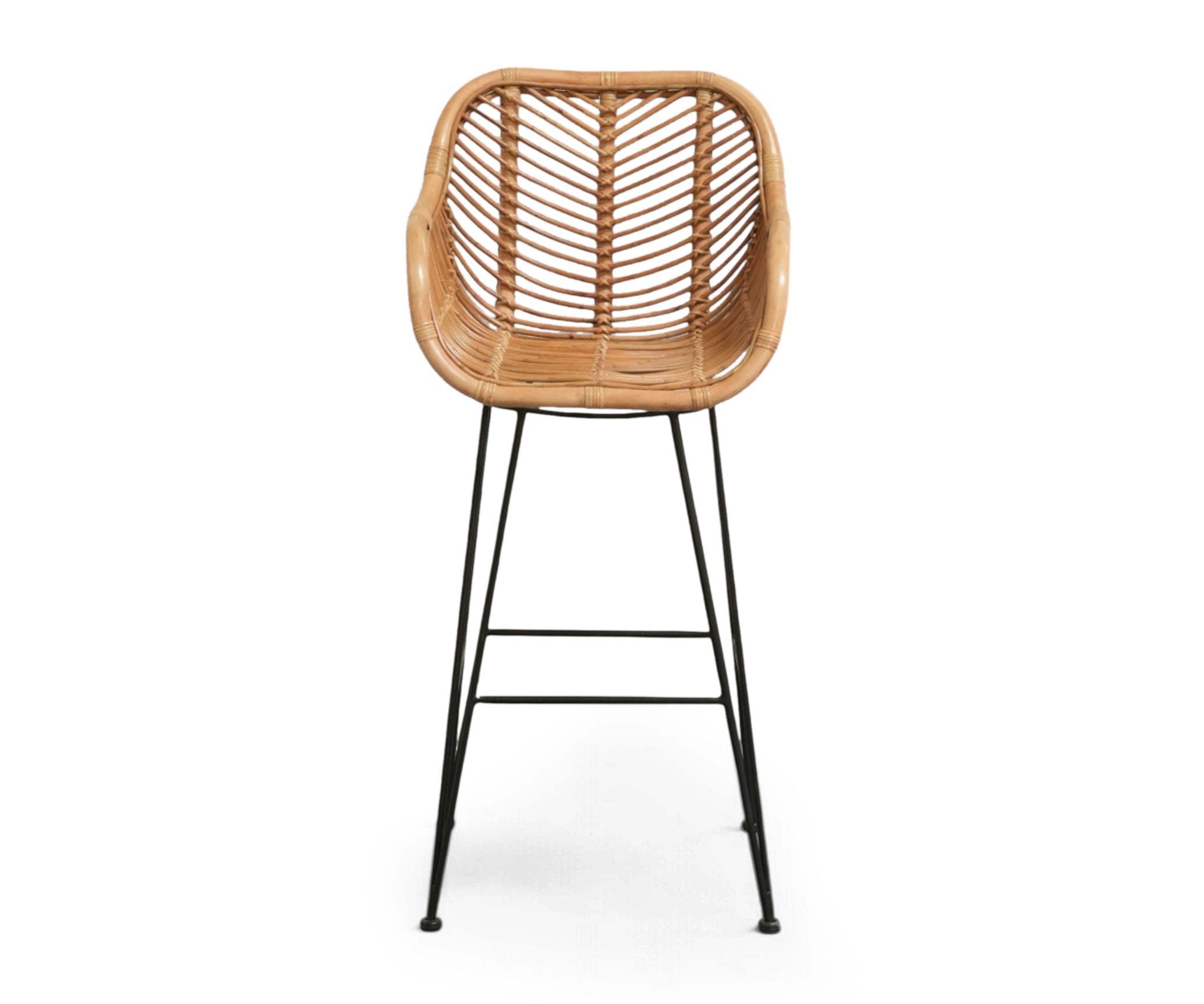 Handwoven Rattan Bar Chair with Black Metal Base