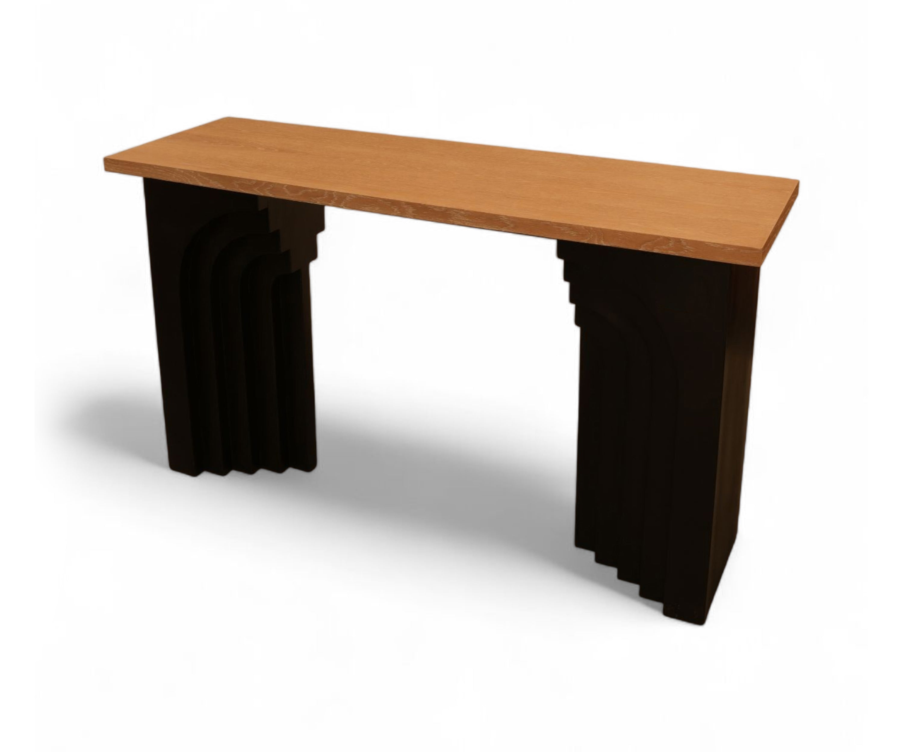 Designer Wooden Console Table with Sculpted Arch Base