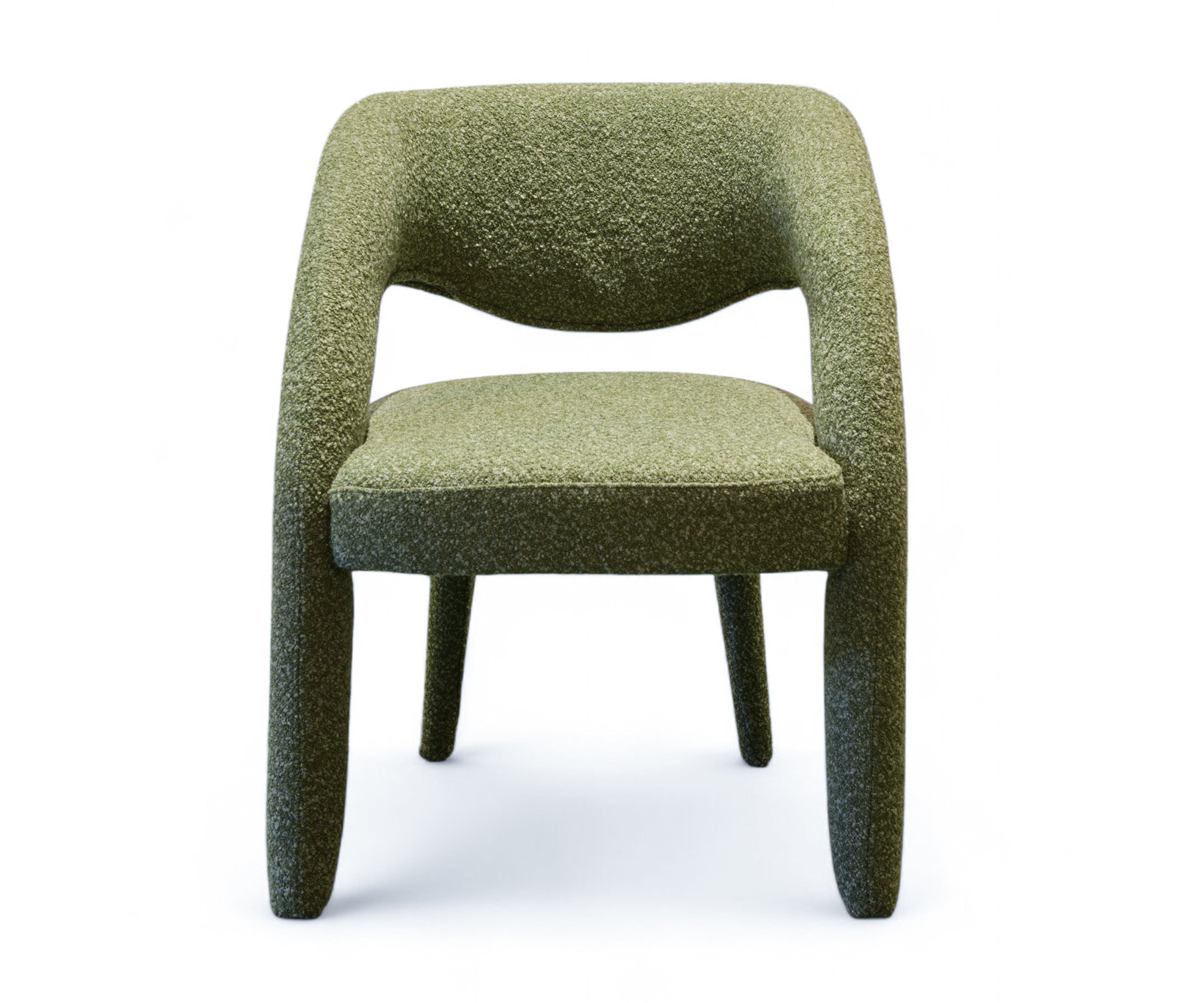 Olive Green Sculptural Bouclé Dining Arm Chair