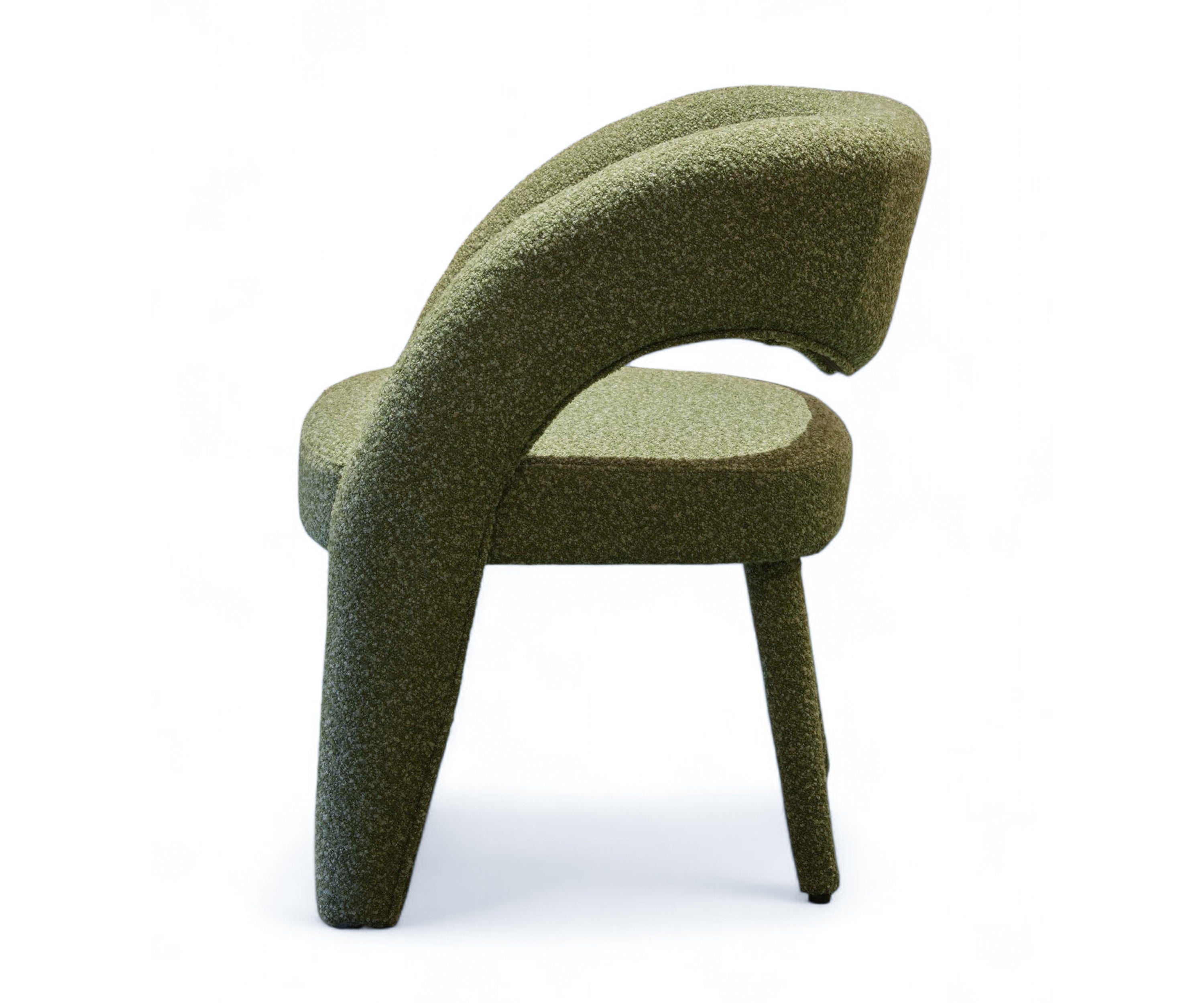 Olive Green Sculptural Bouclé Dining Arm Chair