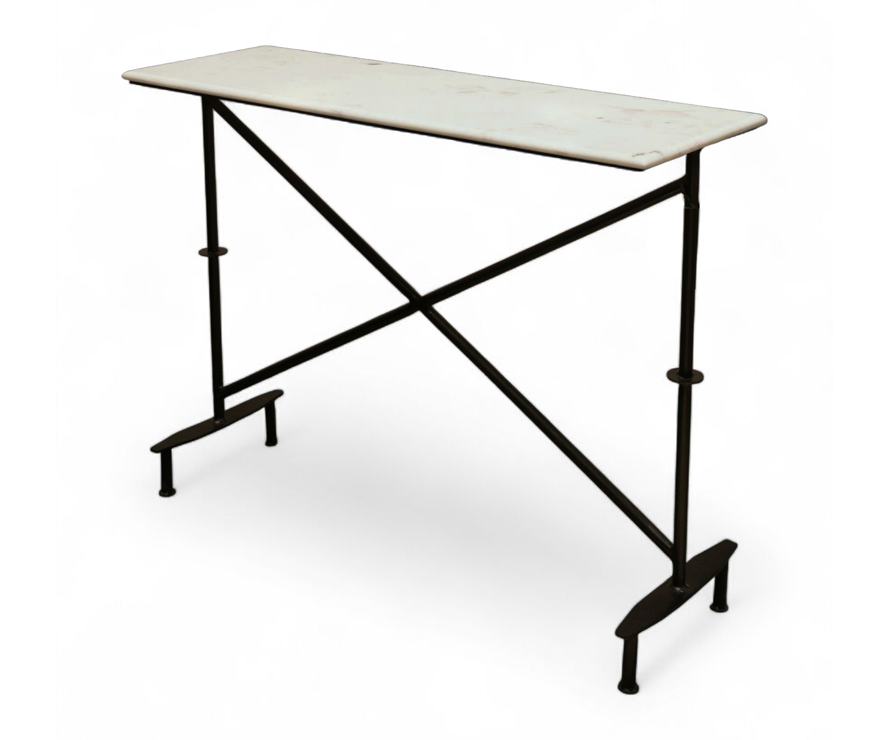 Modern Marble Top Console Table with Cross Iron Base