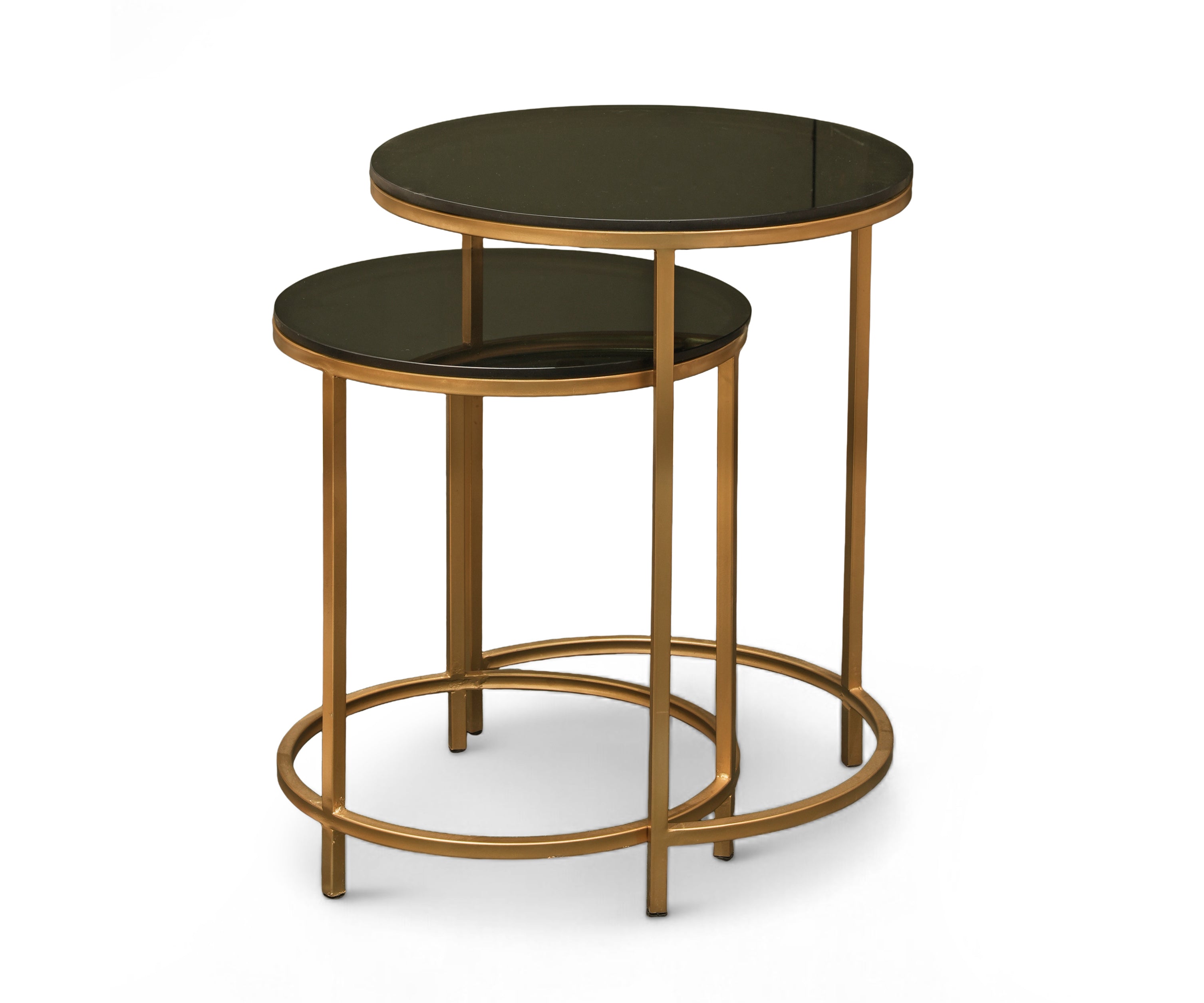 Gold Metal Nesting Side Tables Set of 2 with Black Top