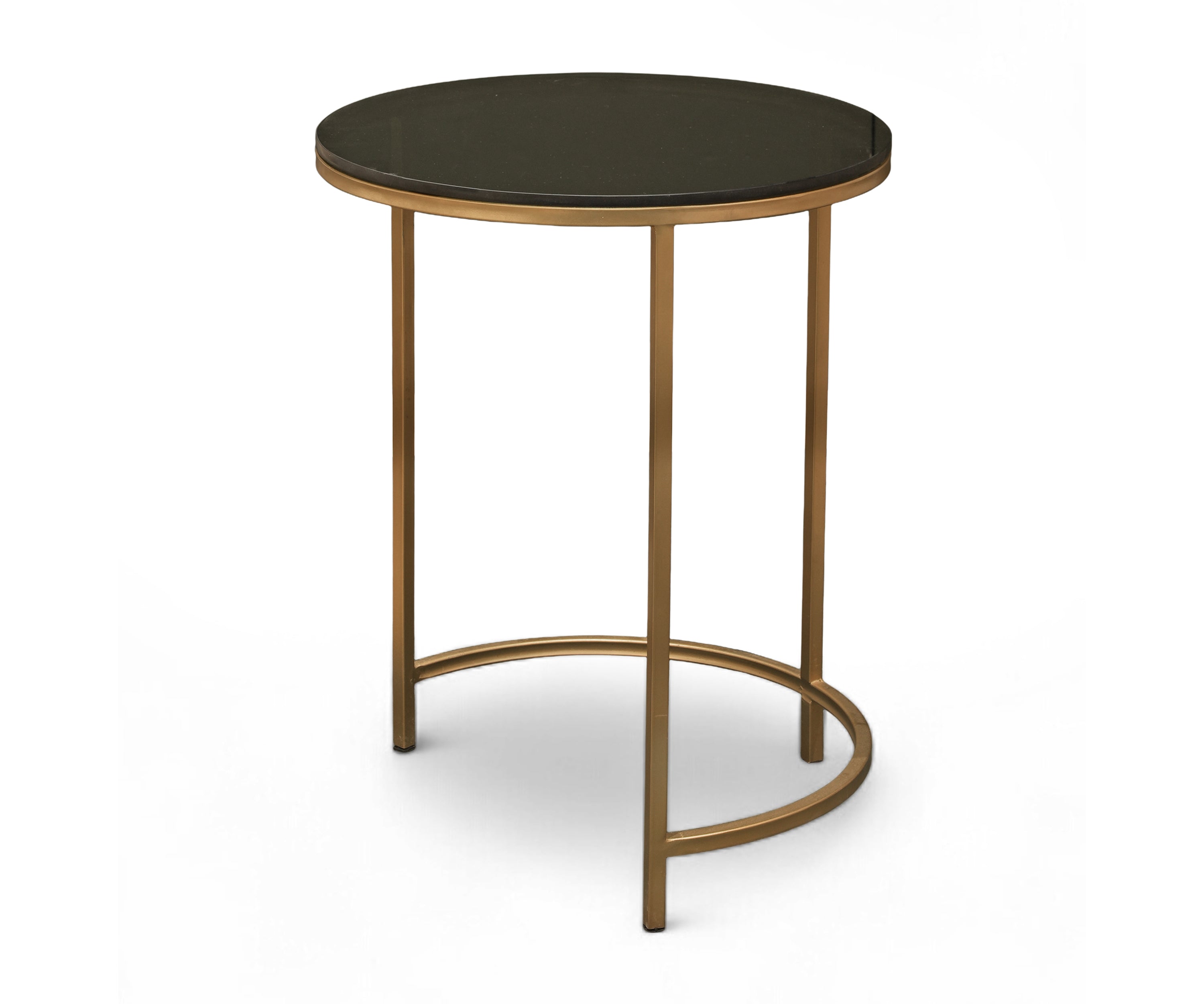 Gold Metal Nesting Side Tables Set of 2 with Black Top