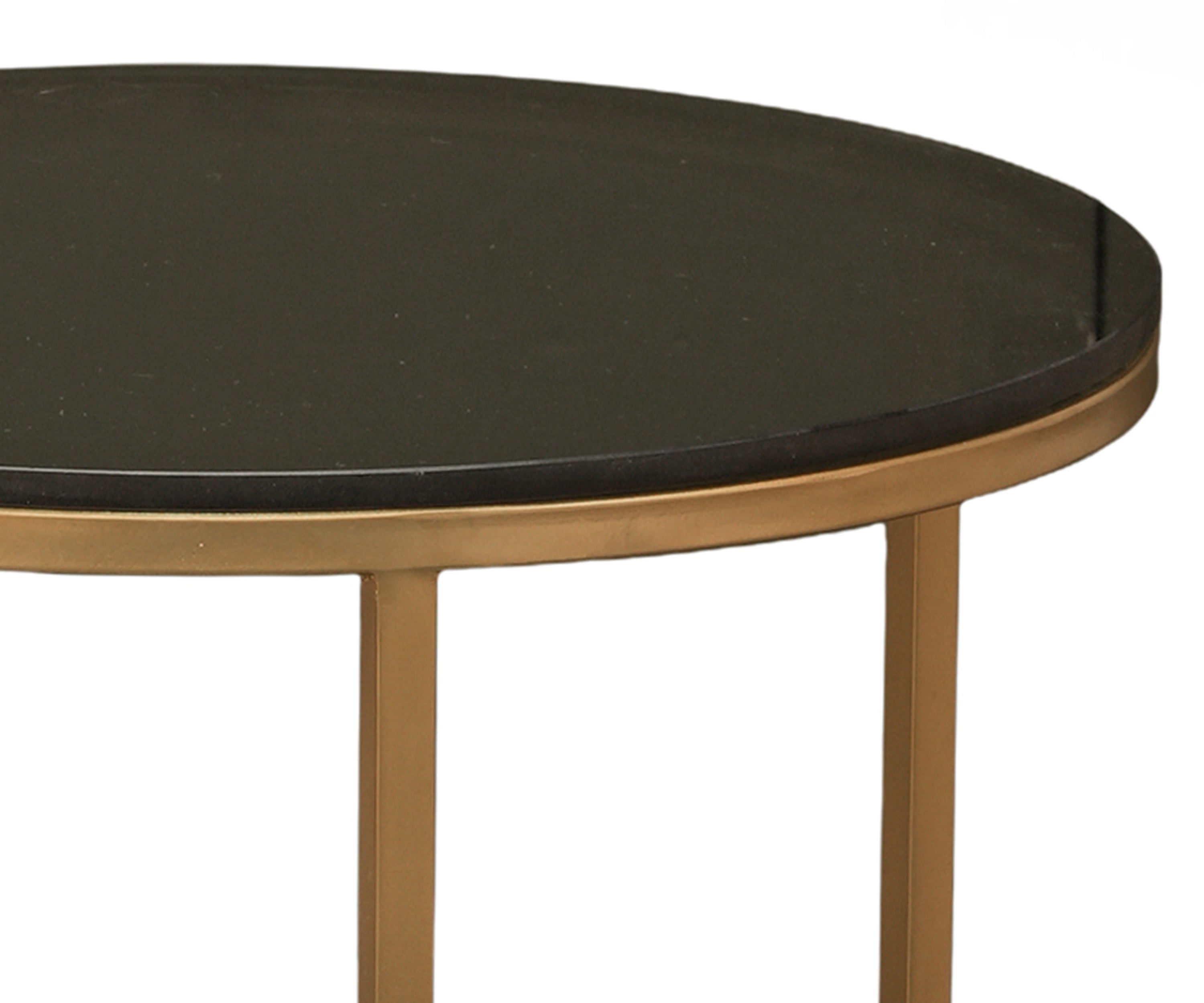 Gold Metal Nesting Side Tables Set of 2 with Black Top