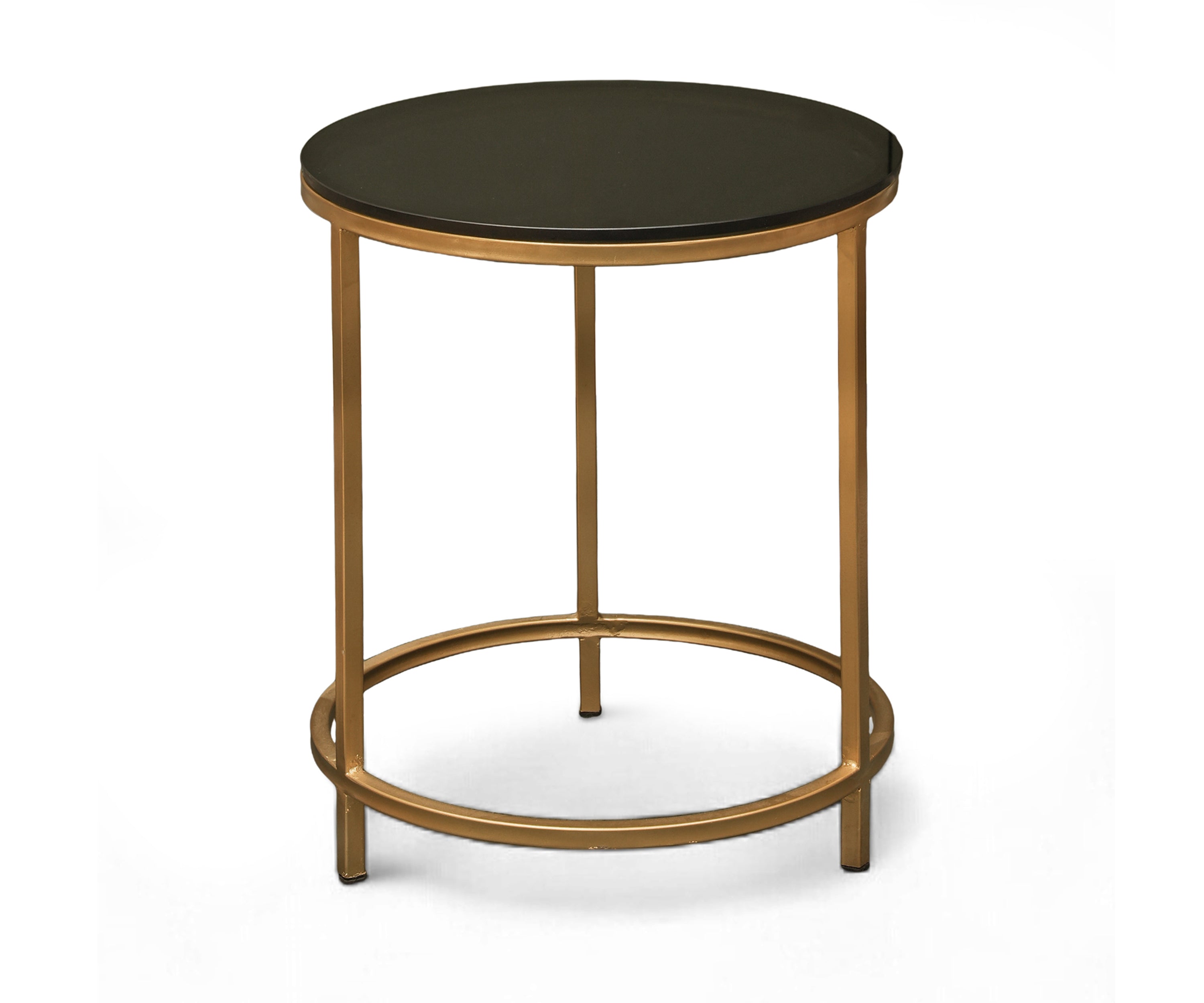 Gold Metal Nesting Side Tables Set of 2 with Black Top