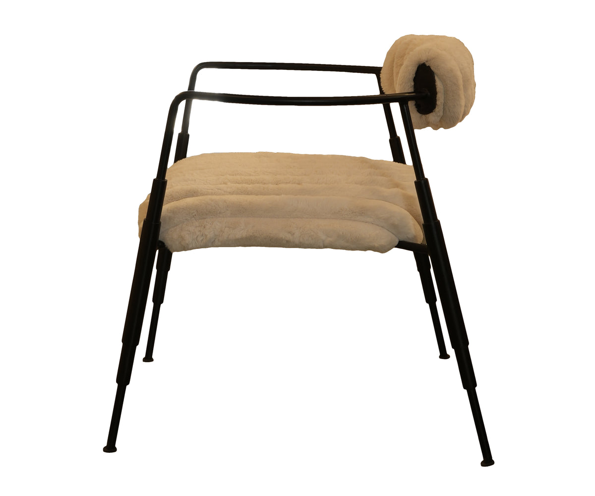 Brown Fur Accent Chair with Matte Black Metal Frame