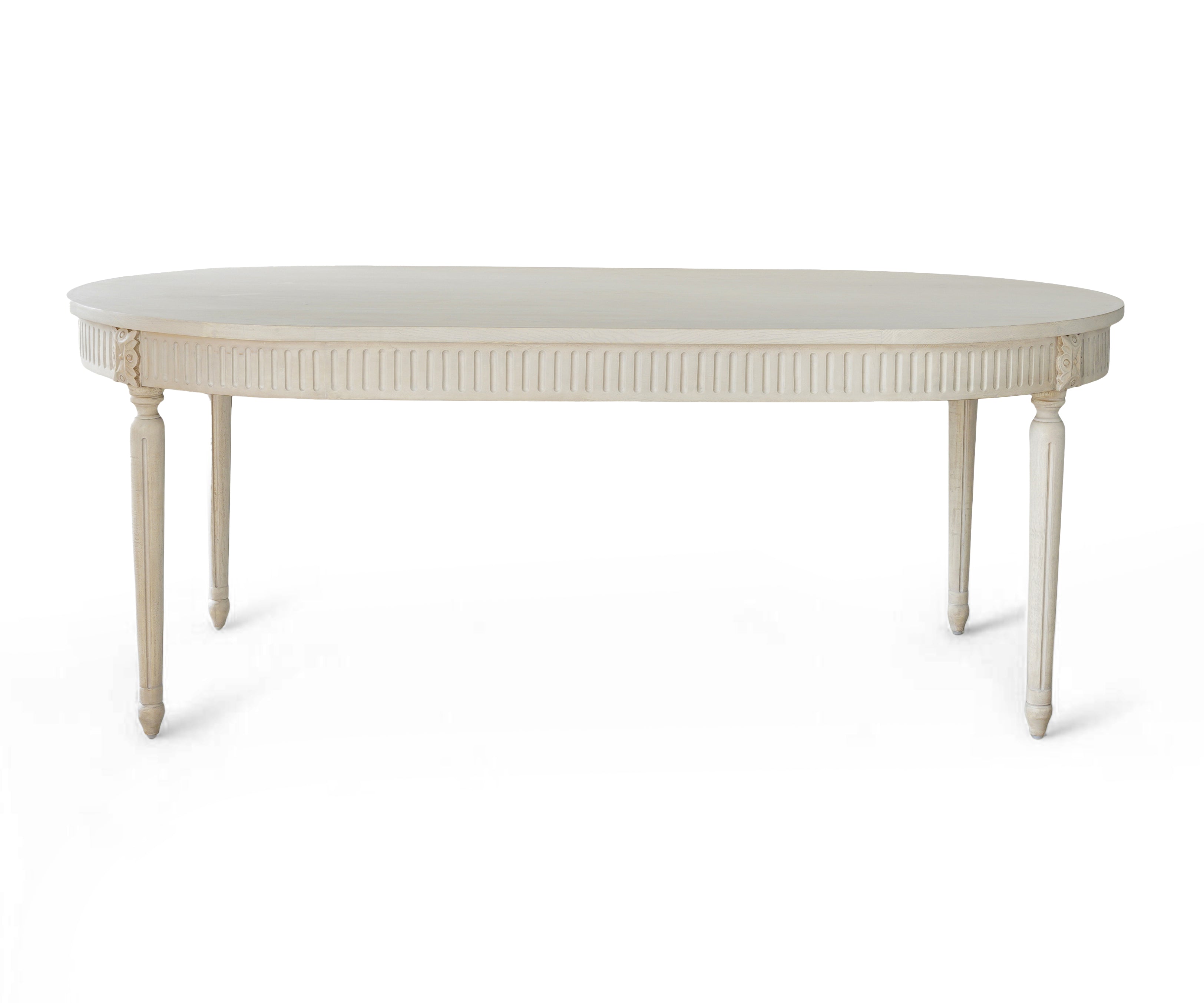 Ivory Gustavian Oval 10 Seater Carved Wood Dining Table