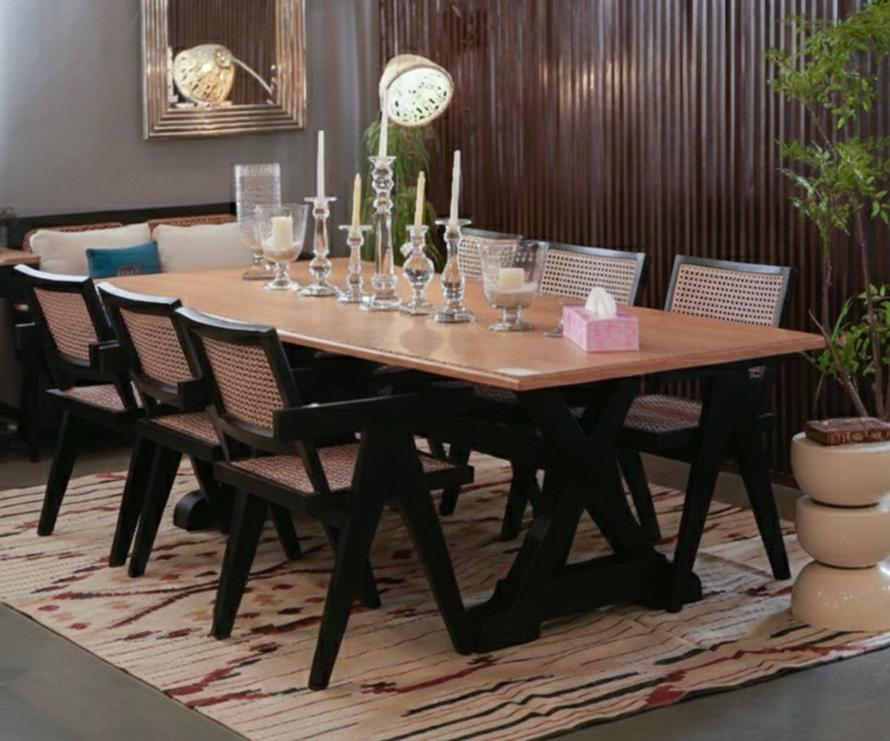 Rustic Wood Trestle 6 seater Dining Table