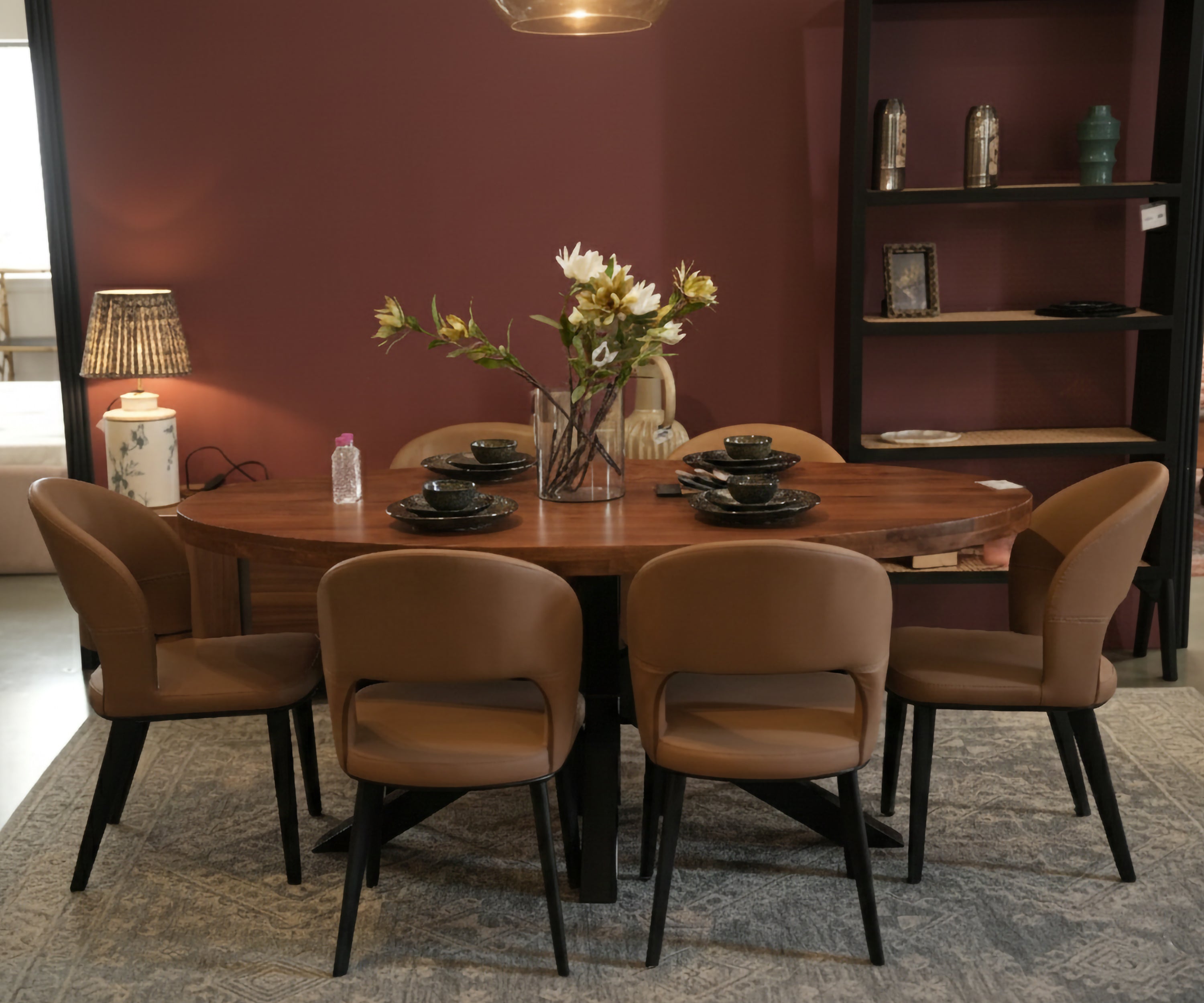 Camel Cutout Back Upholstered Dining Chair with Black Wooden Legs