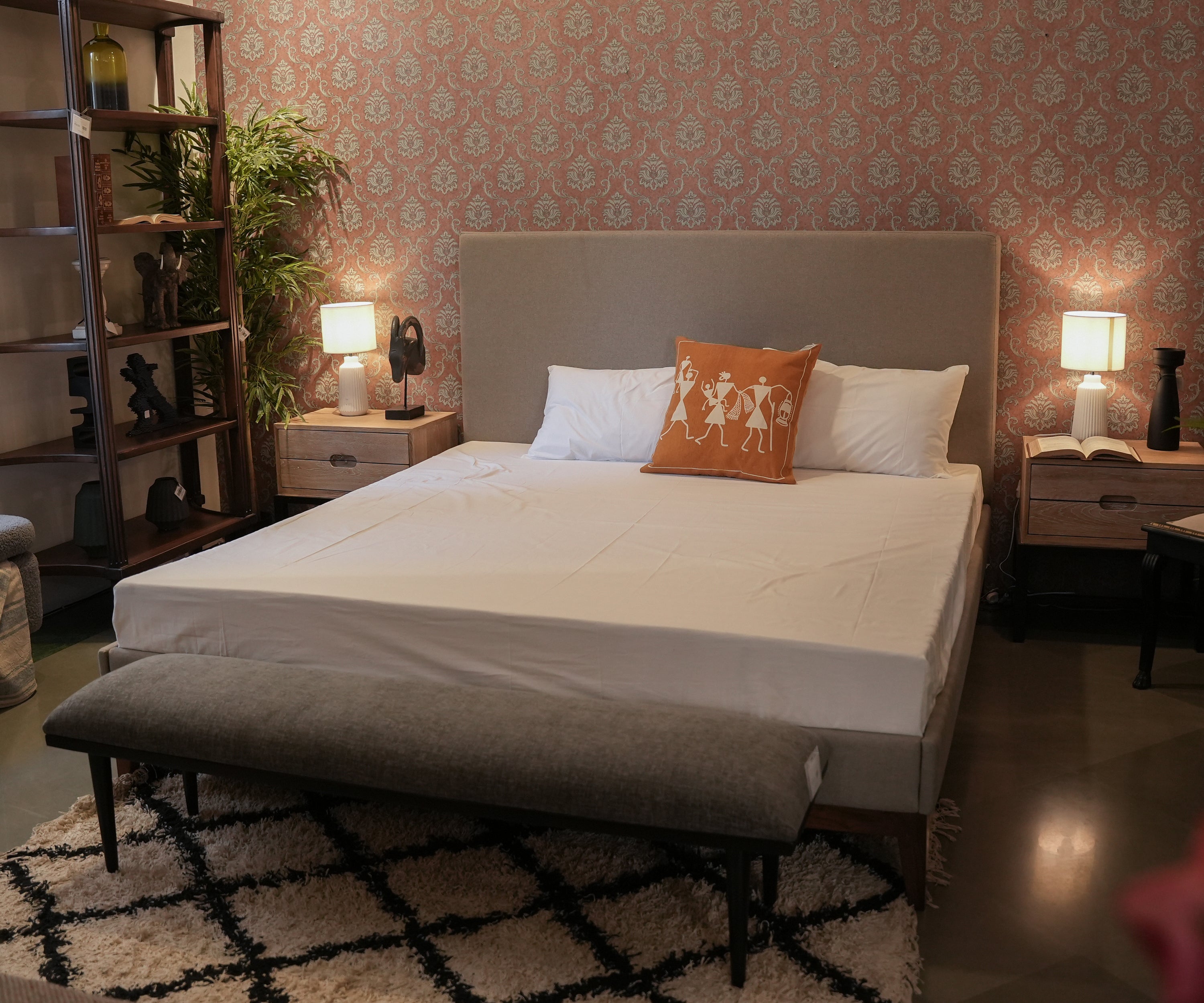 Marlow Upholstered Acacia Wood Bed