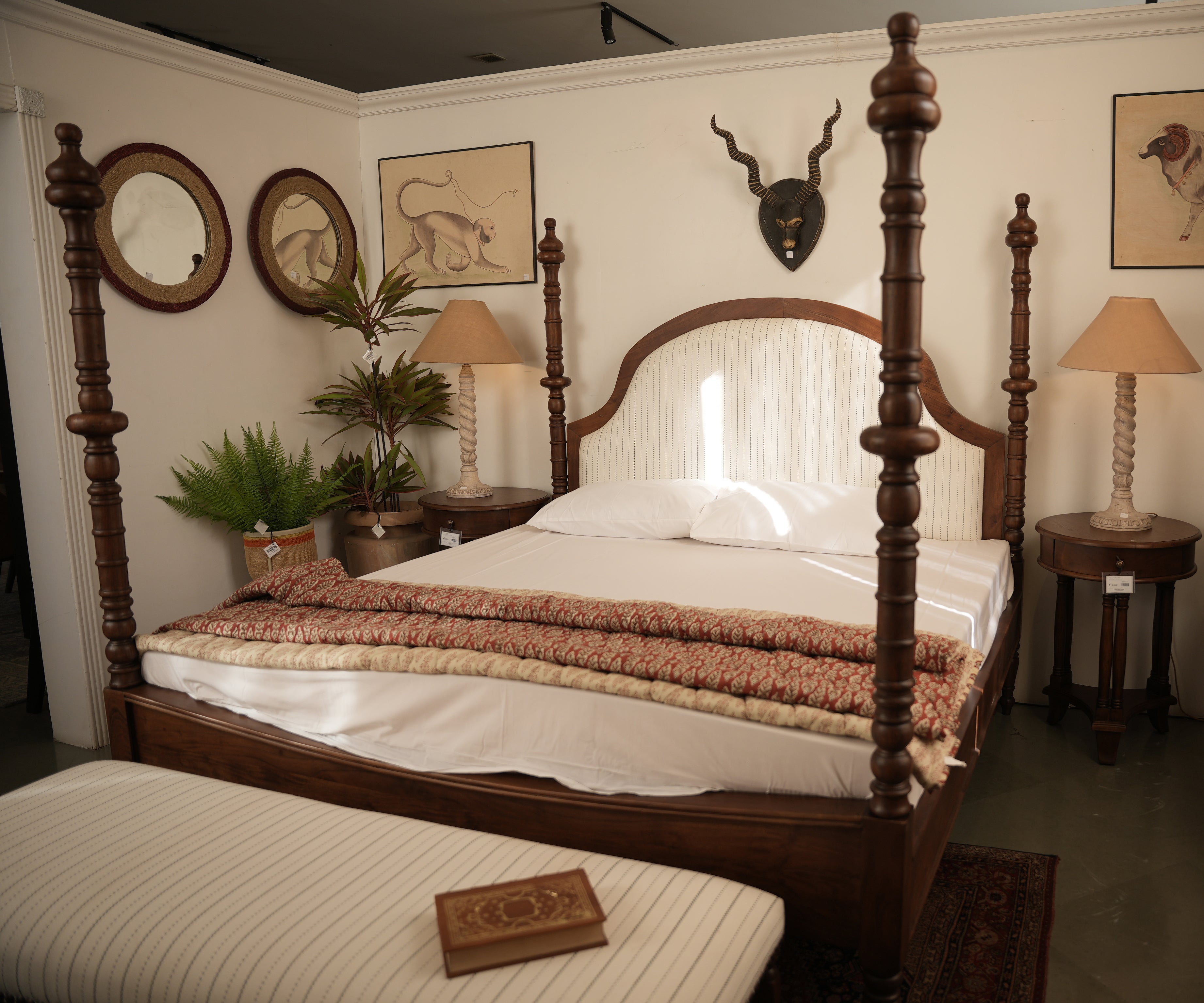 English Heritage Upholstered Acacia Poster Bed