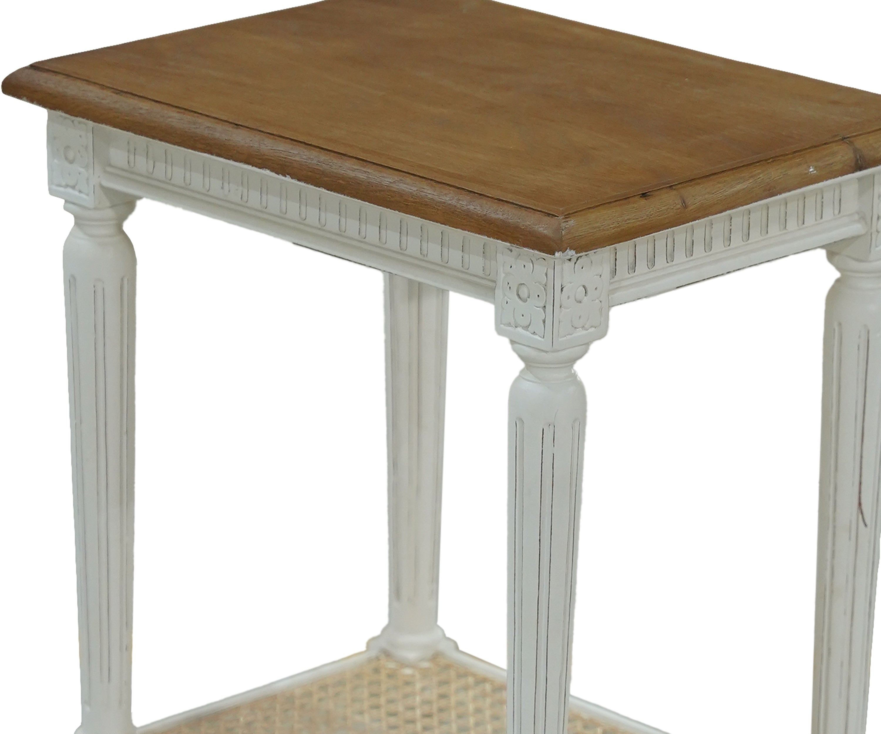 Gustavian Side Table with Rattan Shelf in Soft Grey Finish