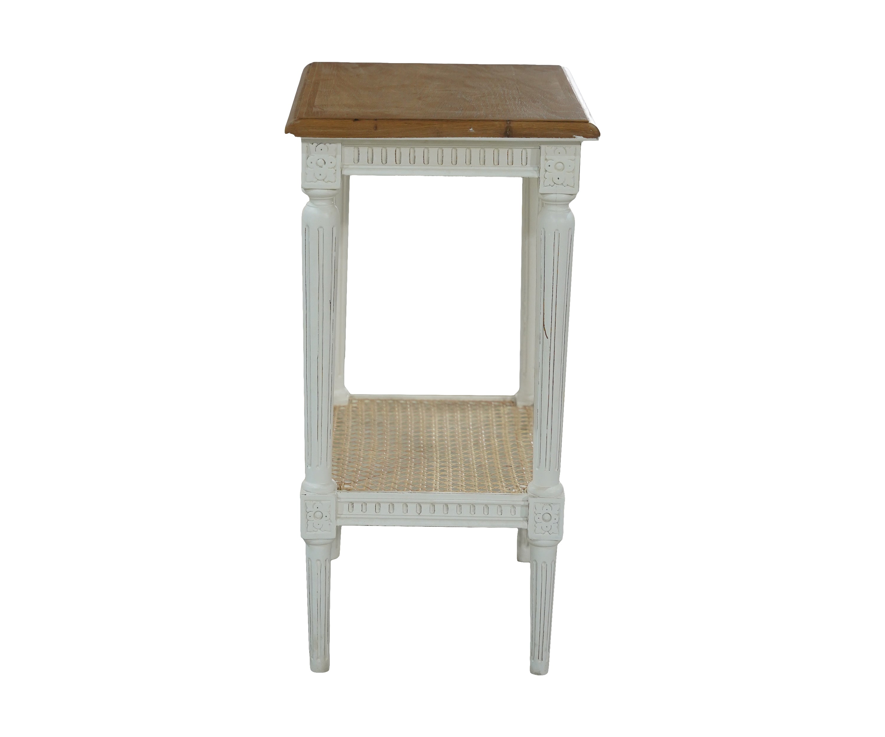 Gustavian Side Table with Rattan Shelf in Soft Grey Finish