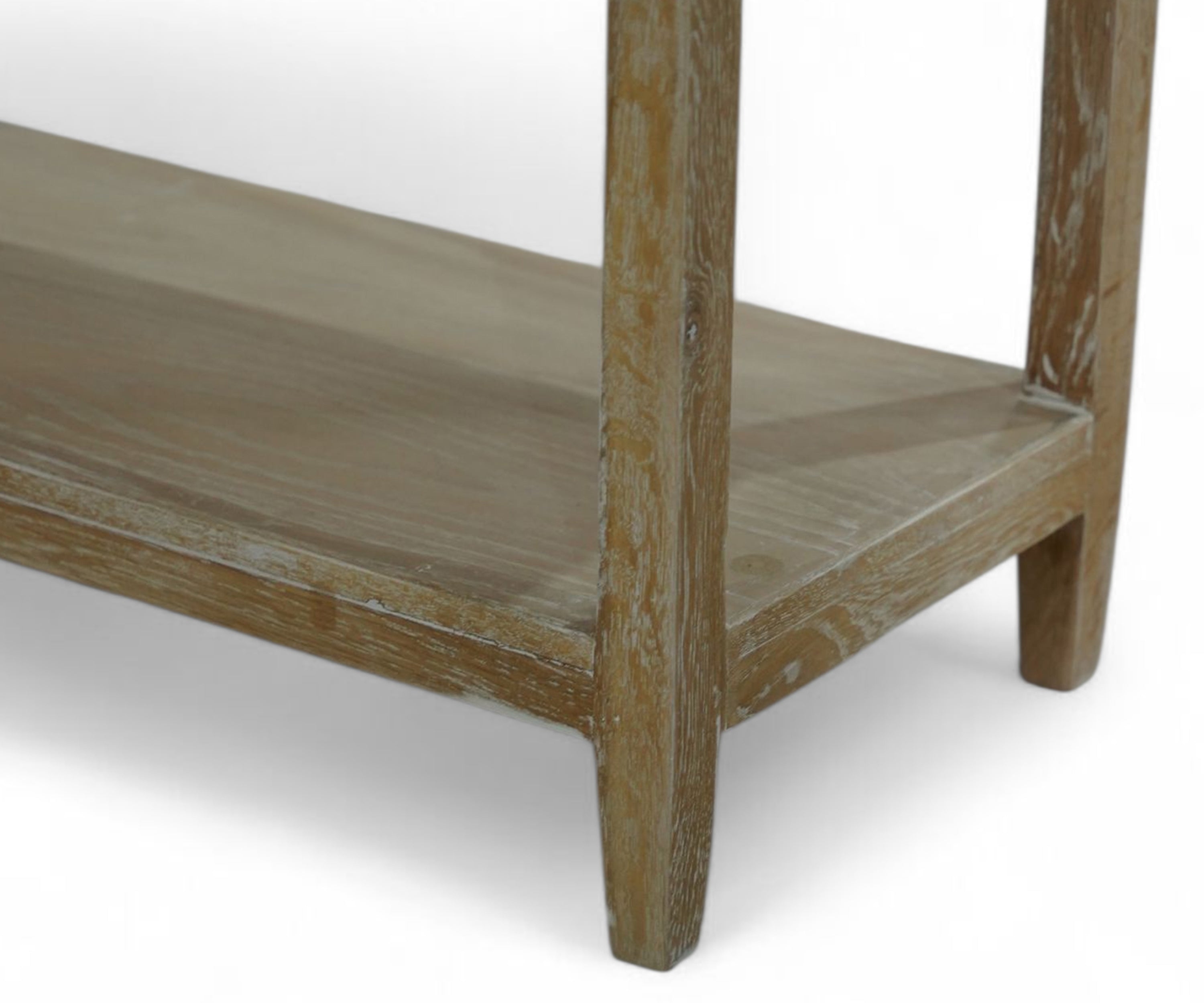 Distressed Oak Wood Console Table with Cane Drawers and Lower Shelf