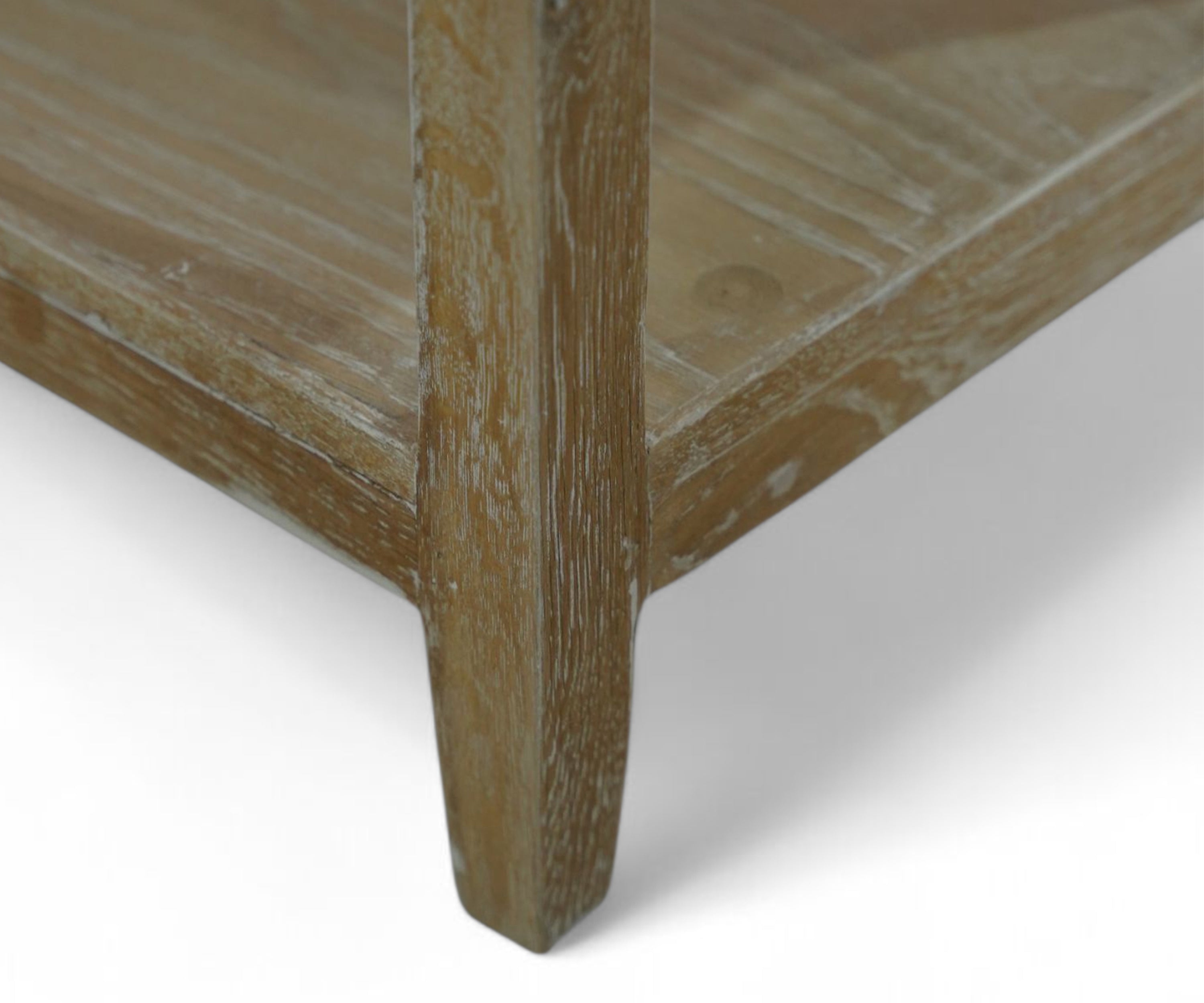 Distressed Oak Wood Console Table with Cane Drawers and Lower Shelf