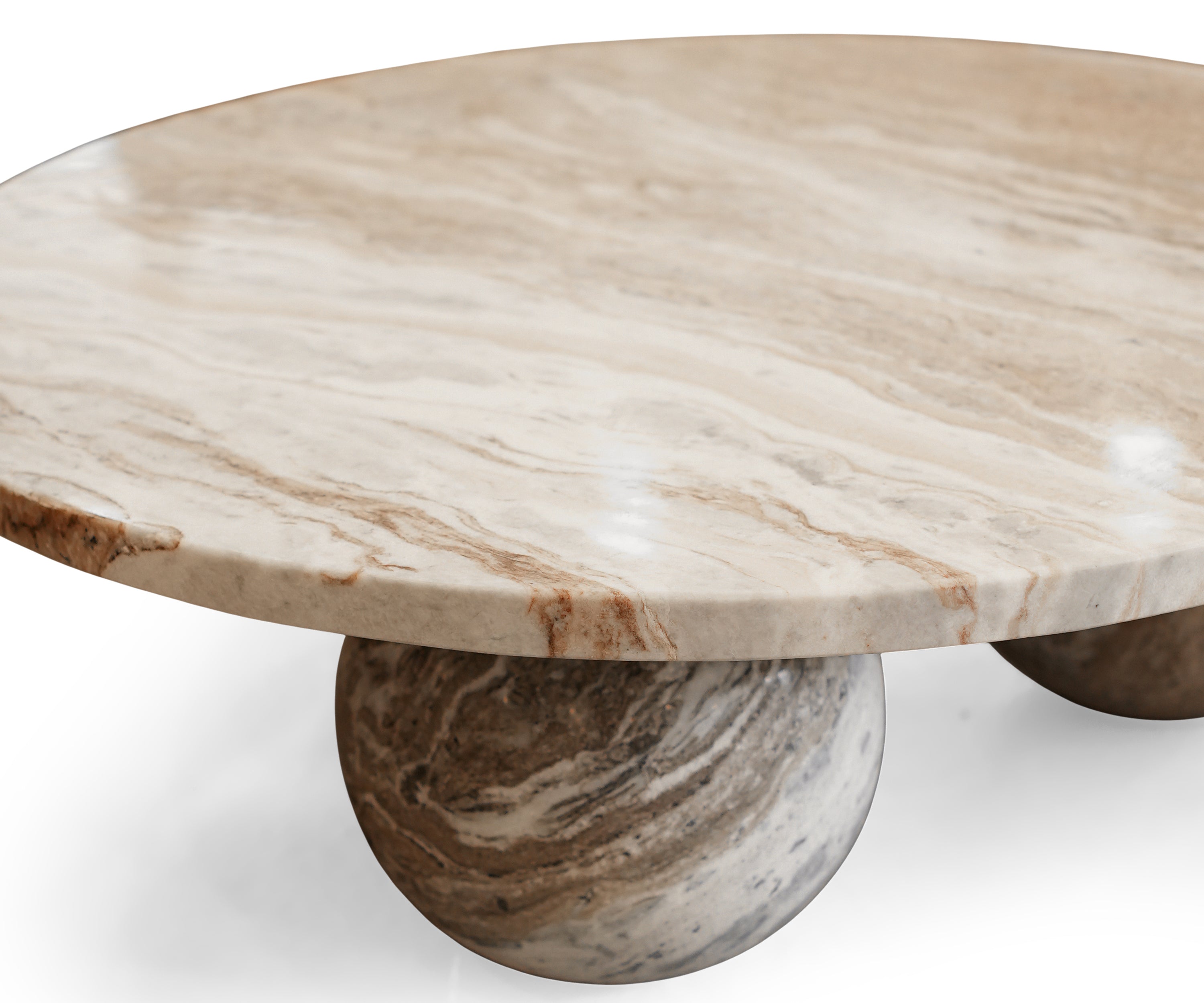 Round Marble Coffee Table with Sculptural Ball Base