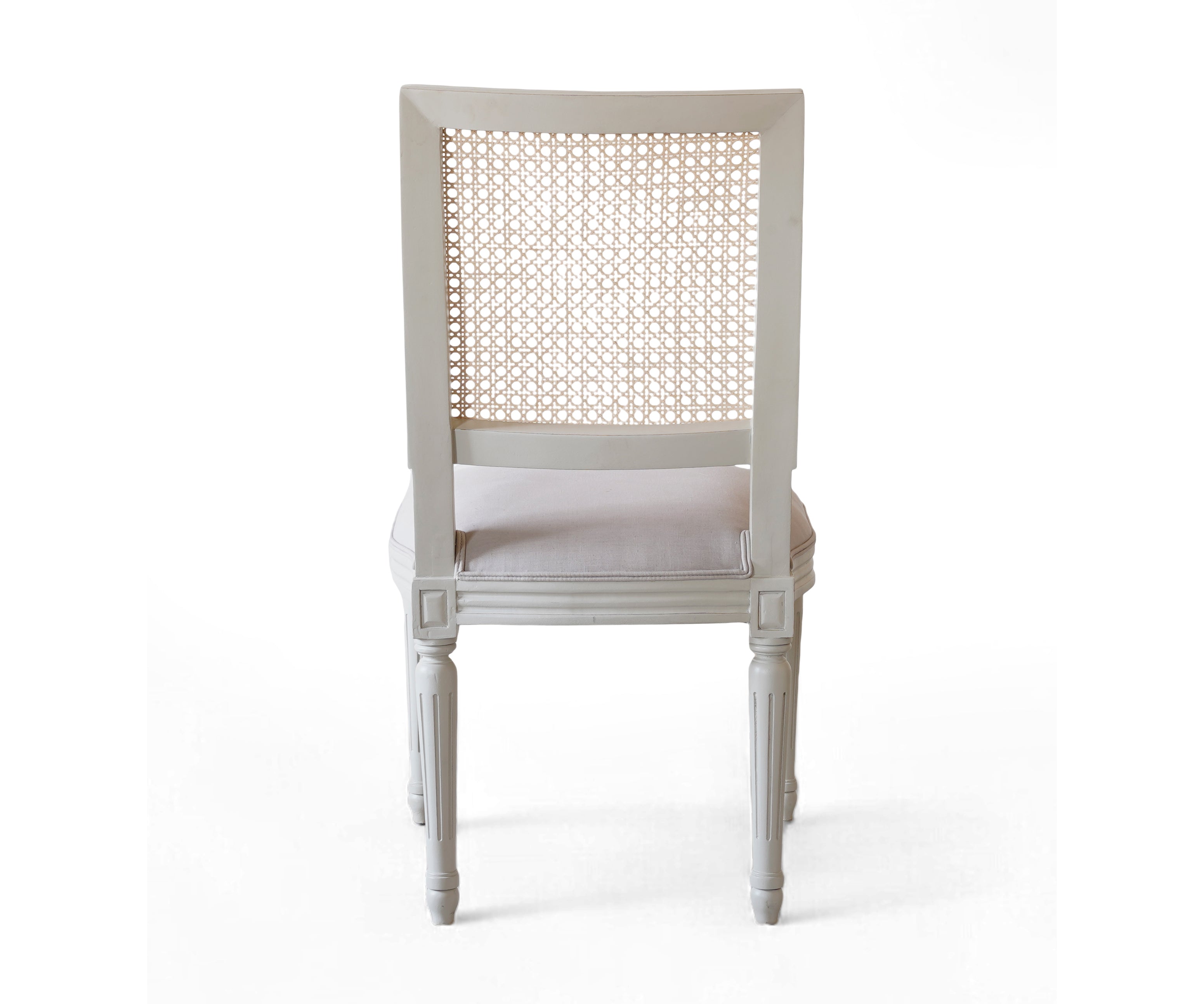 White French Cane Back Dining Chair with Upholstered Seat