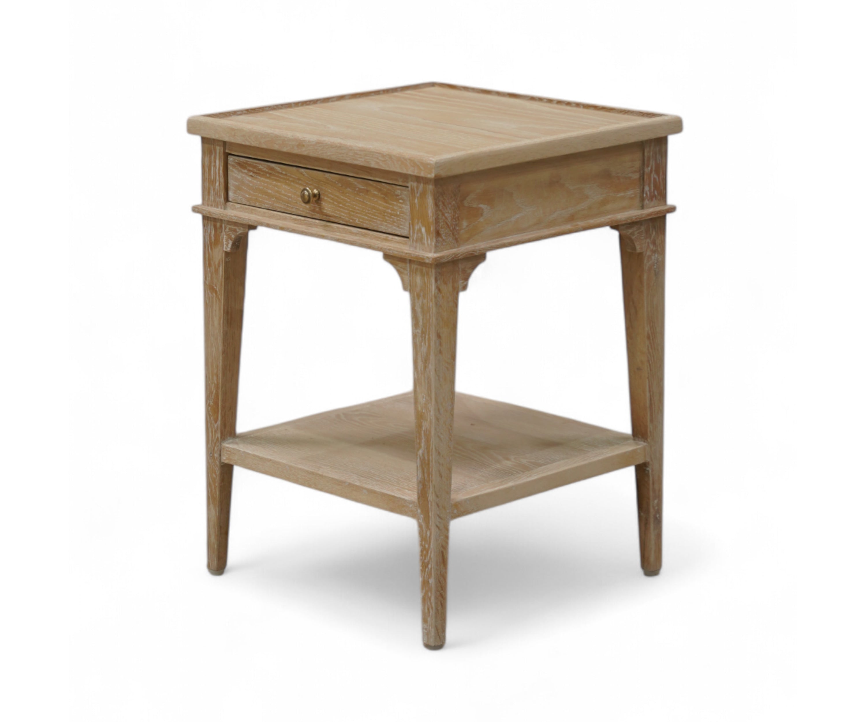 Antique Natural Wood 1-Drawer Bedside Table with Lower Shelf
