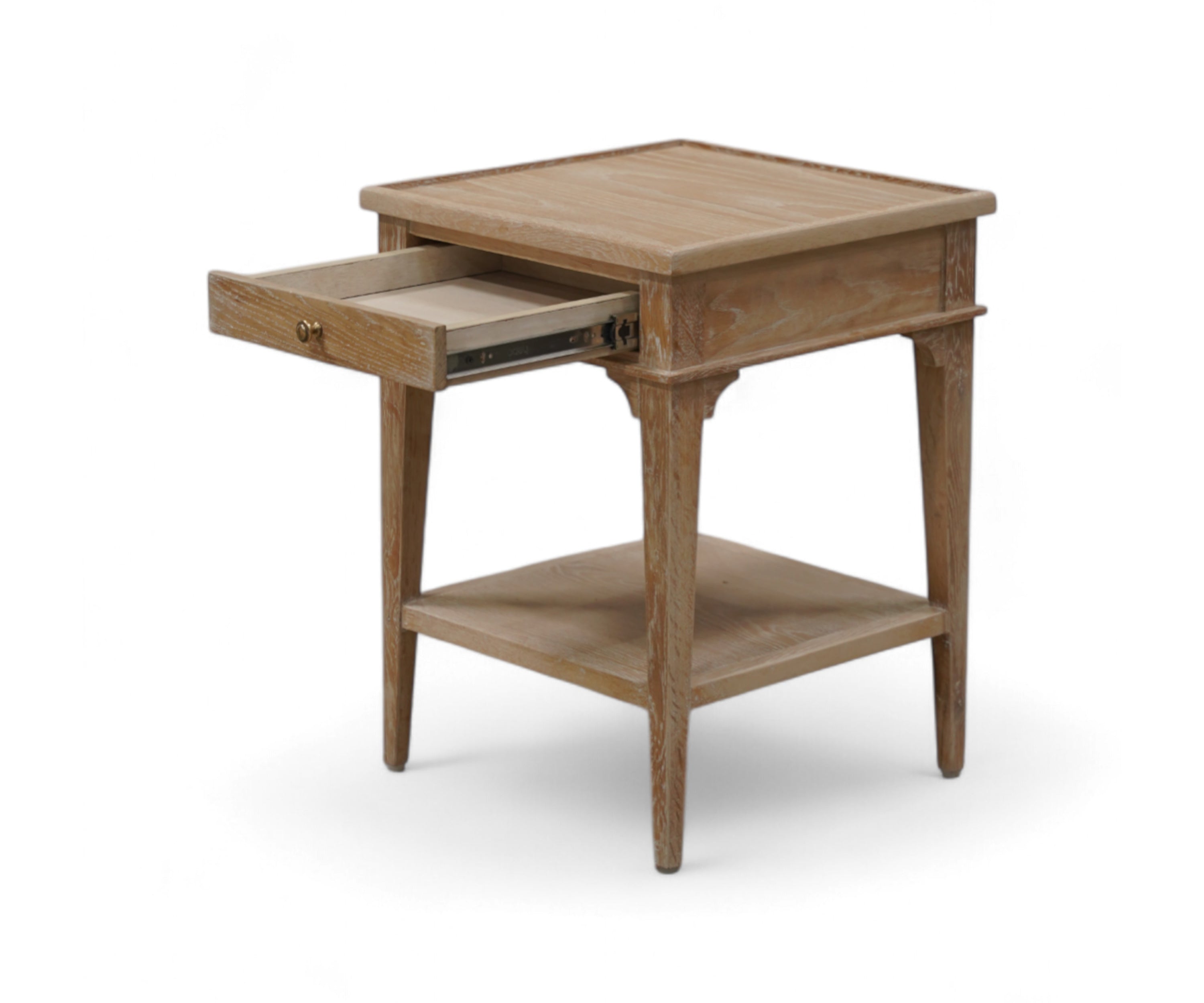 Antique Natural Wood 1-Drawer Bedside Table with Lower Shelf