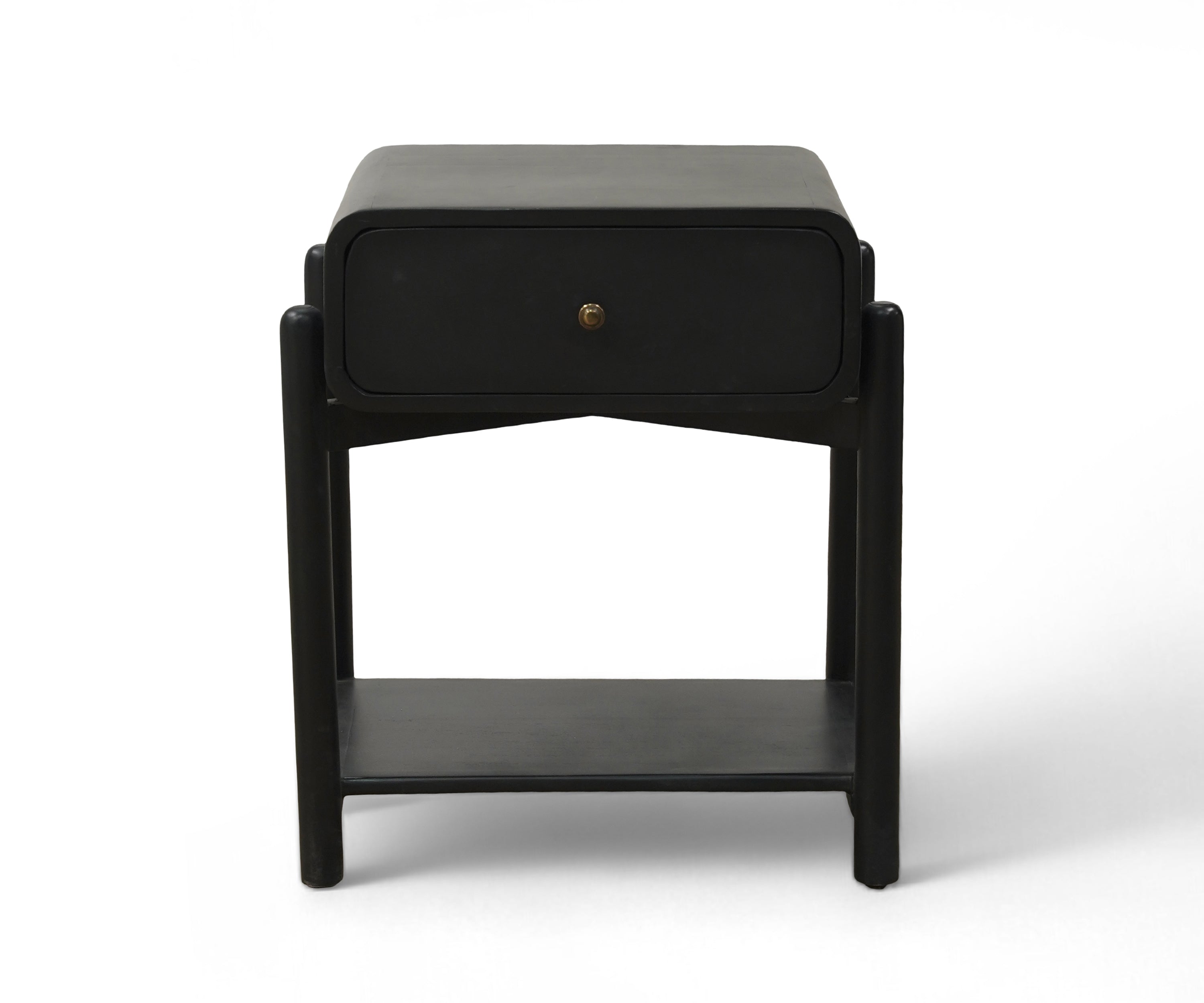 Black Curved Edge Bed Side Table with Drawer and Open Shelf