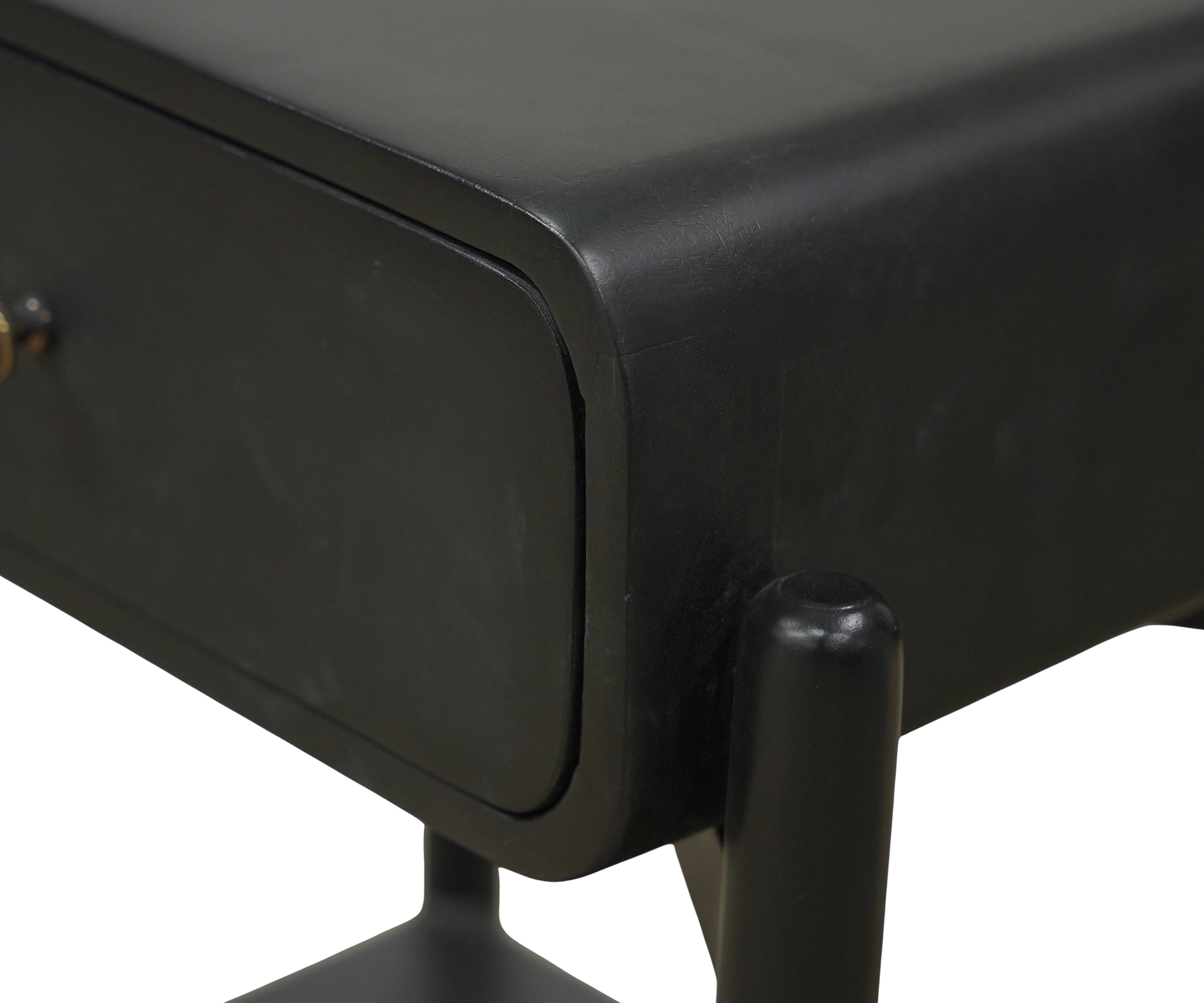 Black Curved Edge Bed Side Table with Drawer and Open Shelf